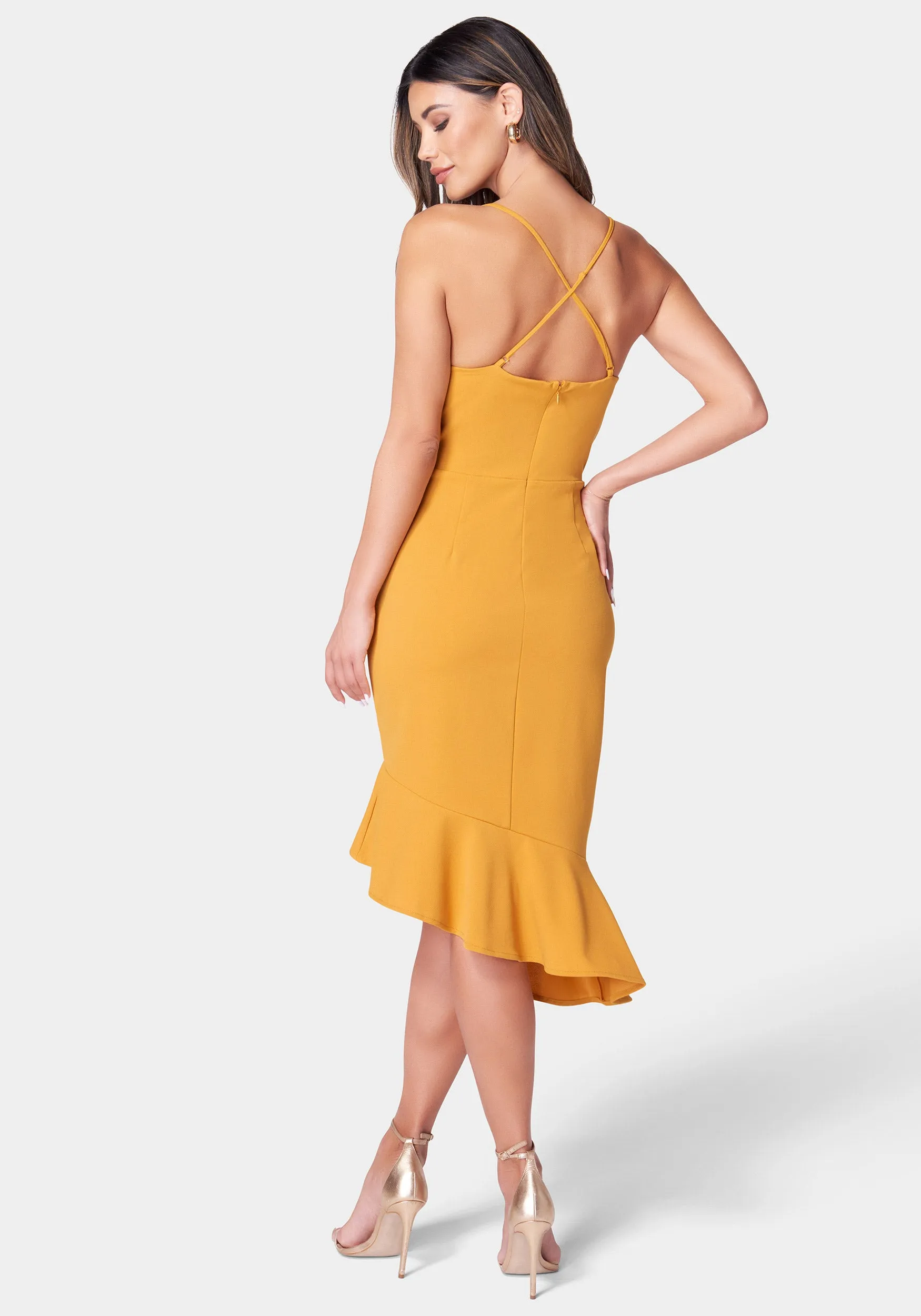 Angled Flounce Midi Dress