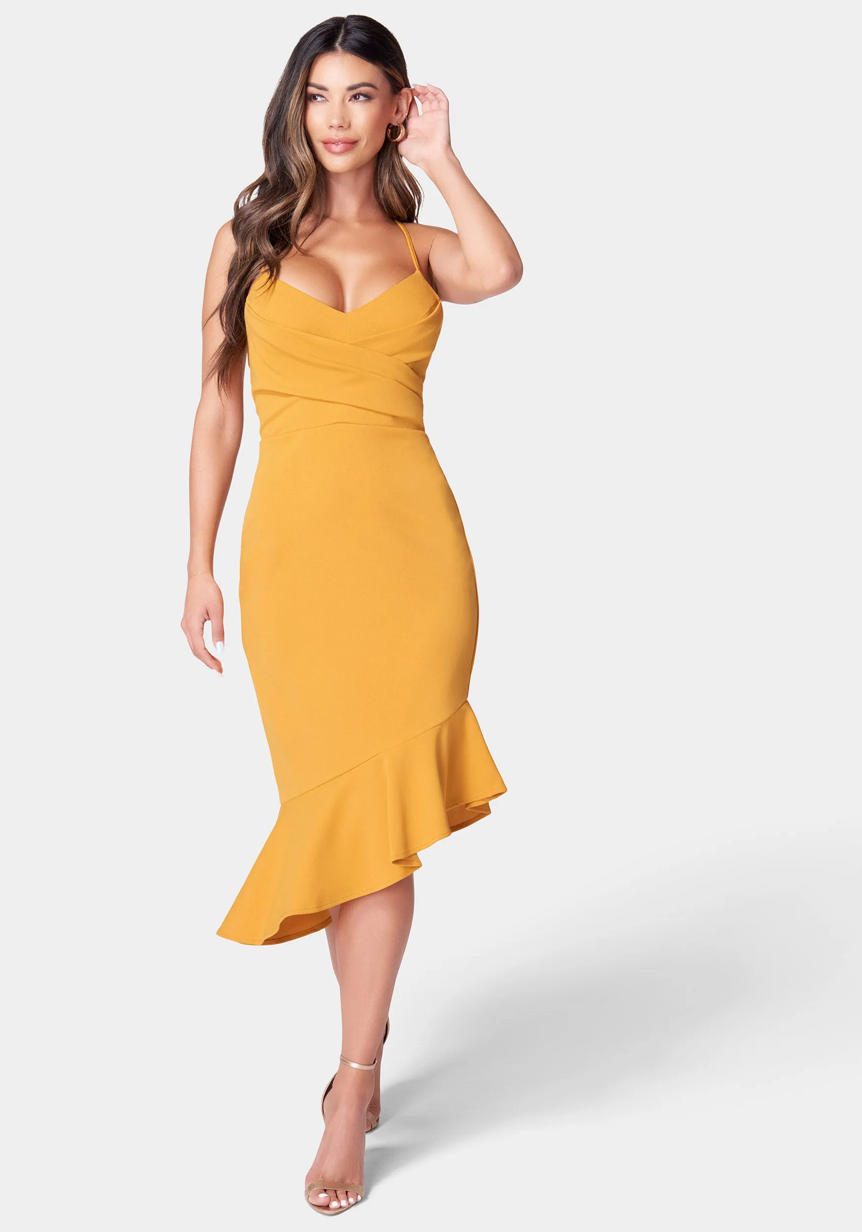 Angled Flounce Midi Dress