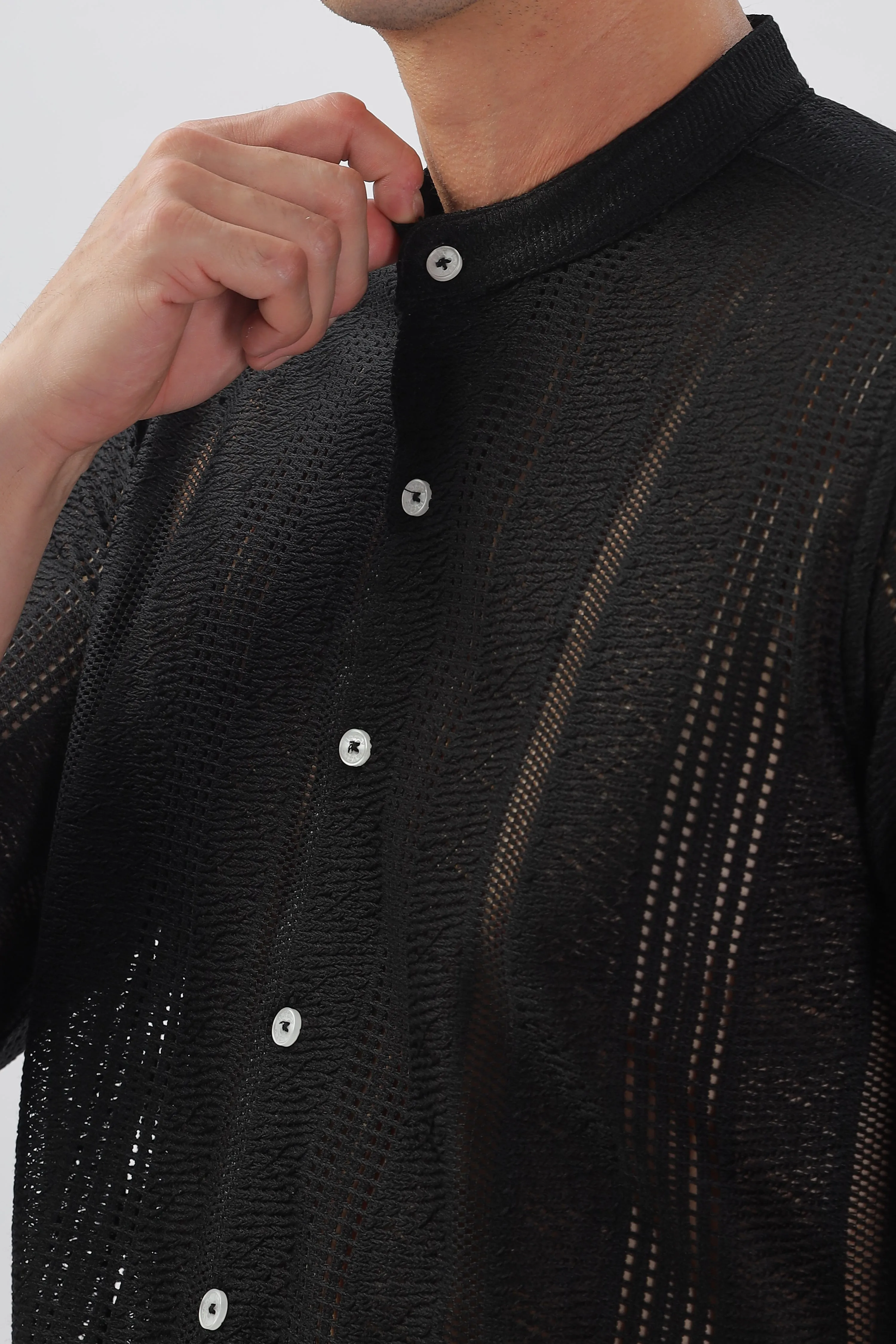 Black Jacquard Knit Shirt