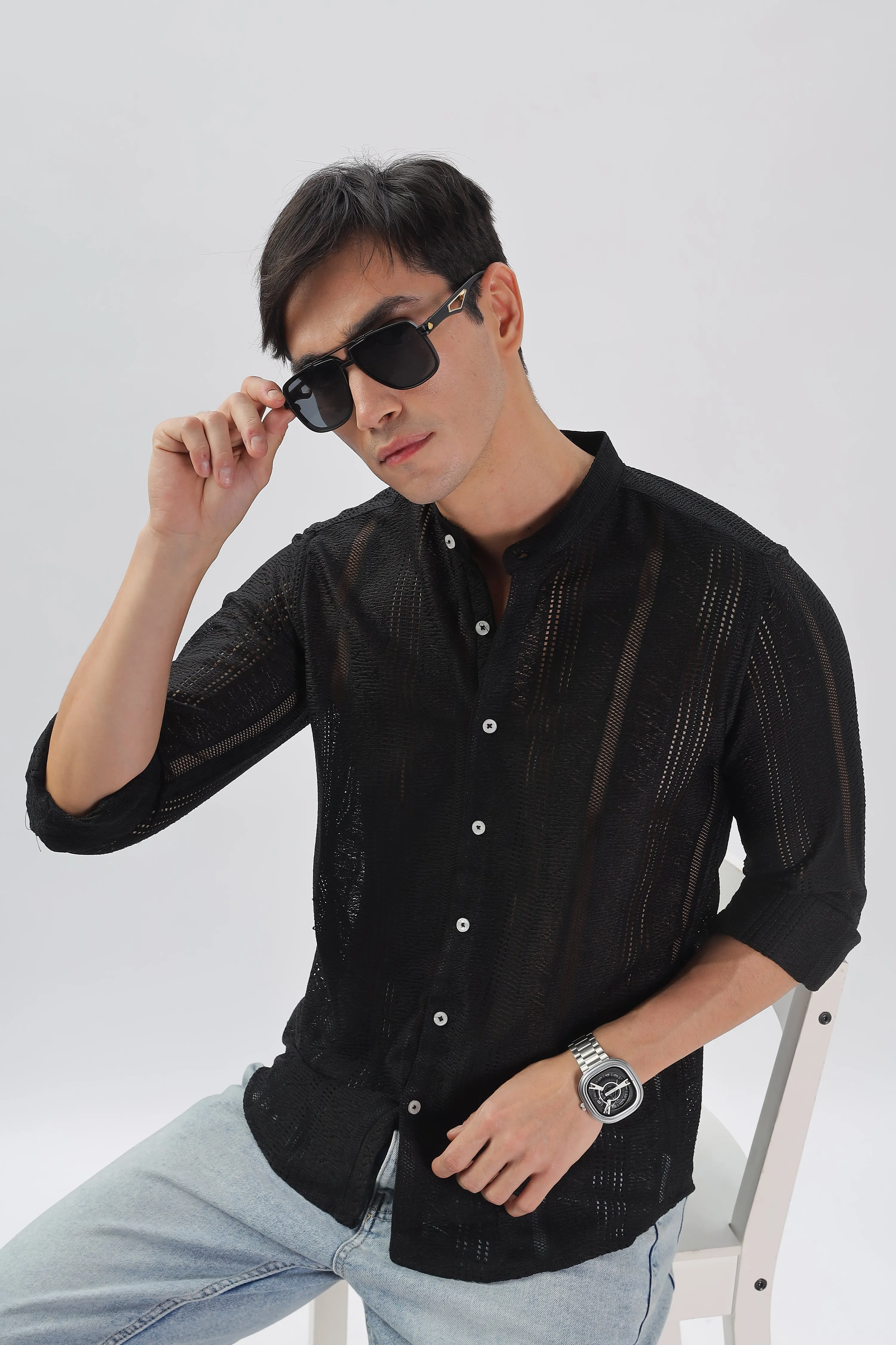 Black Jacquard Knit Shirt