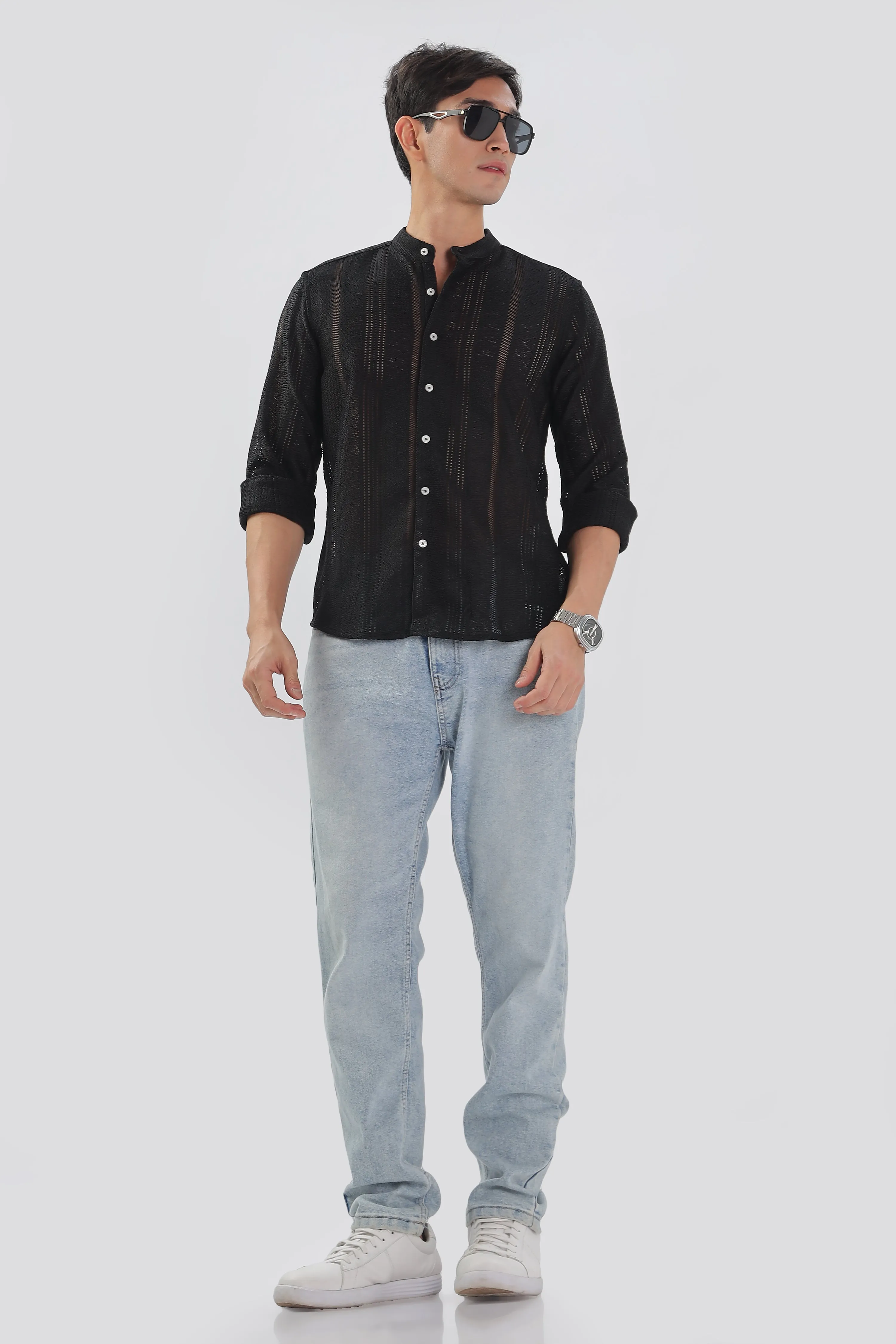 Black Jacquard Knit Shirt