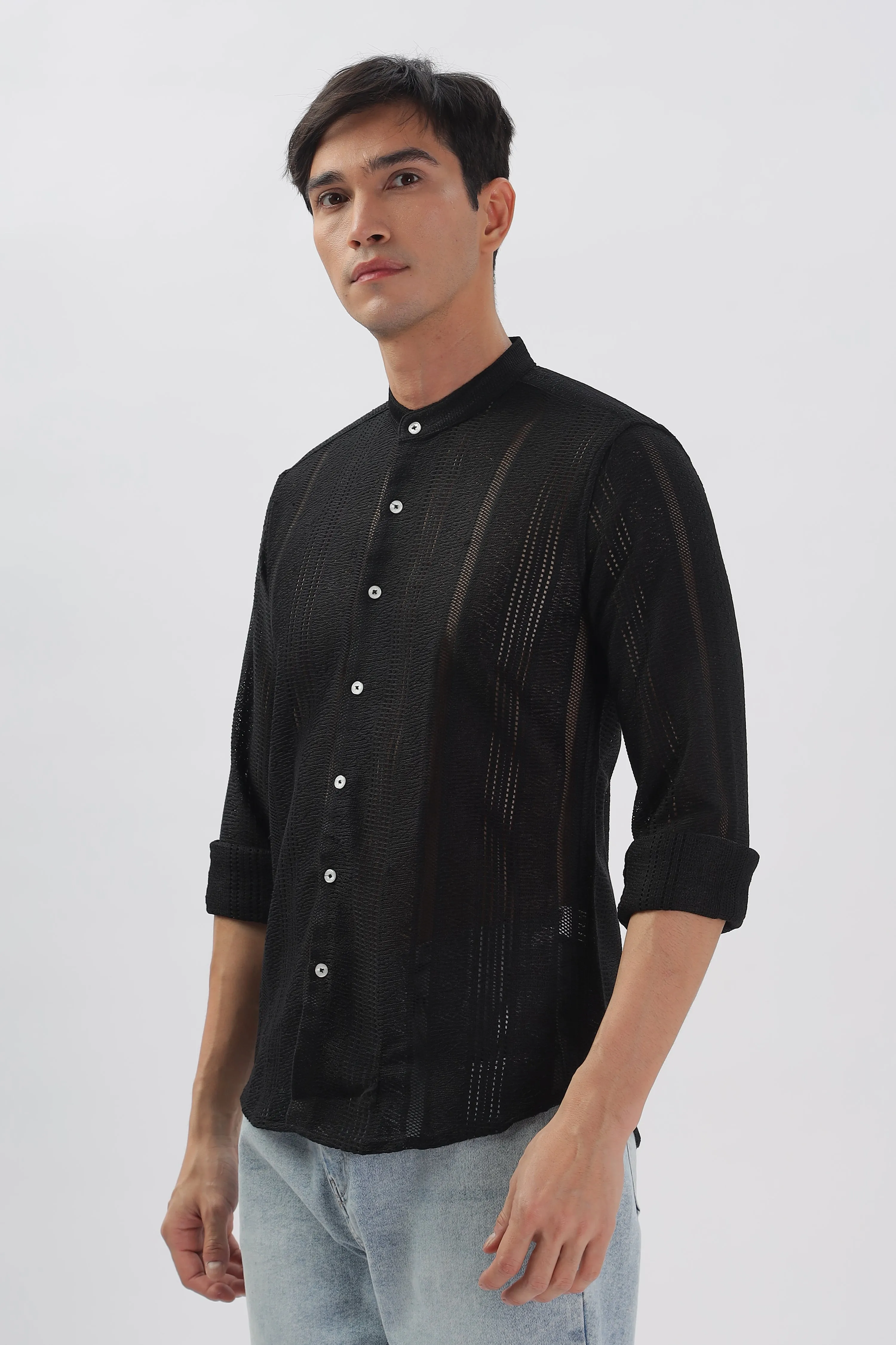 Black Jacquard Knit Shirt