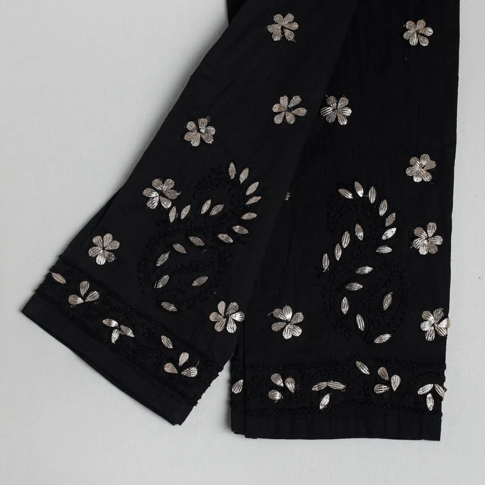 Black - Lucknow Chikankari Hand Embroidery Gota Patti Work Cotton Pant (Free Size)