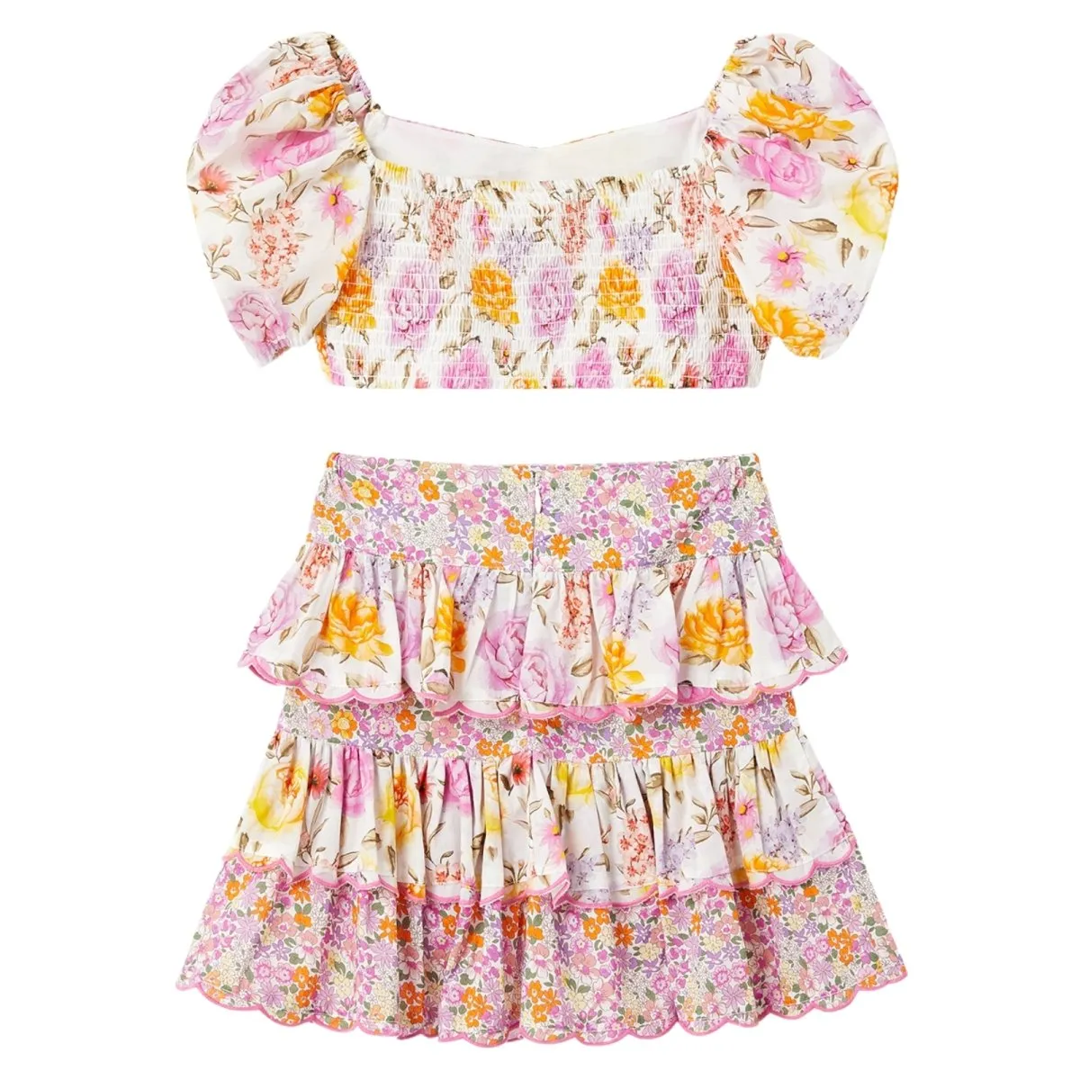 BLAIRE FLORAL PUFF SLEEVE CROP TOP AND SKIRT SET