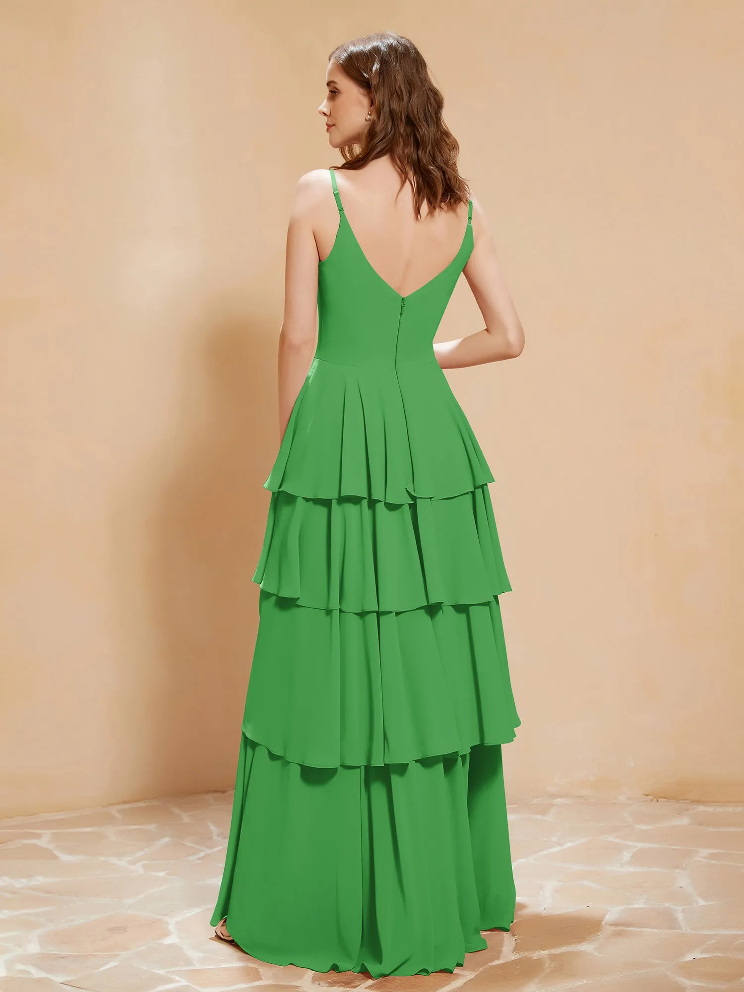 Boho V-neck Floor-length Dress Flowy Ruffles Green Plus Size