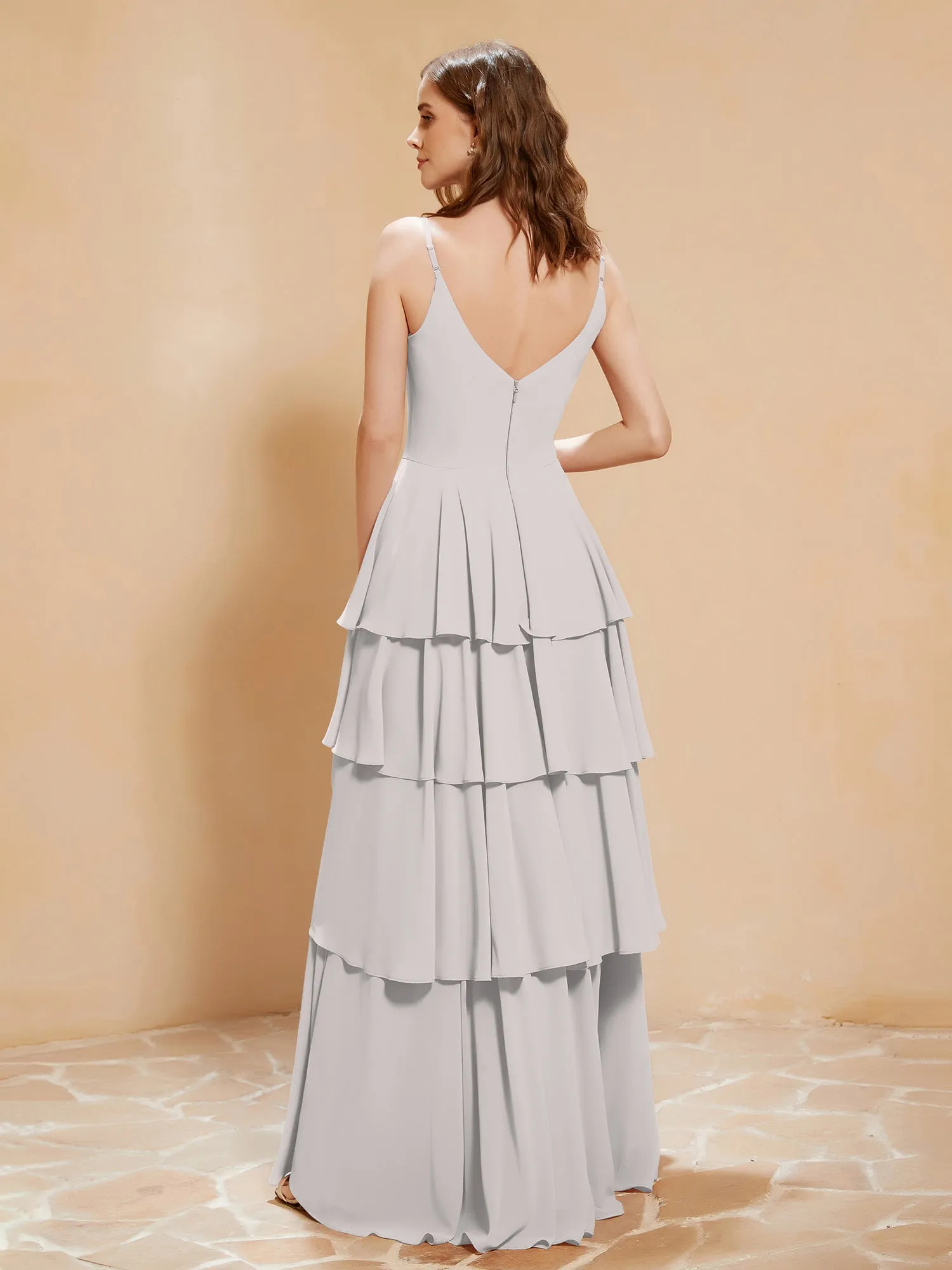 Boho V-neck Floor-length Dress Flowy Ruffles Silver Plus Size