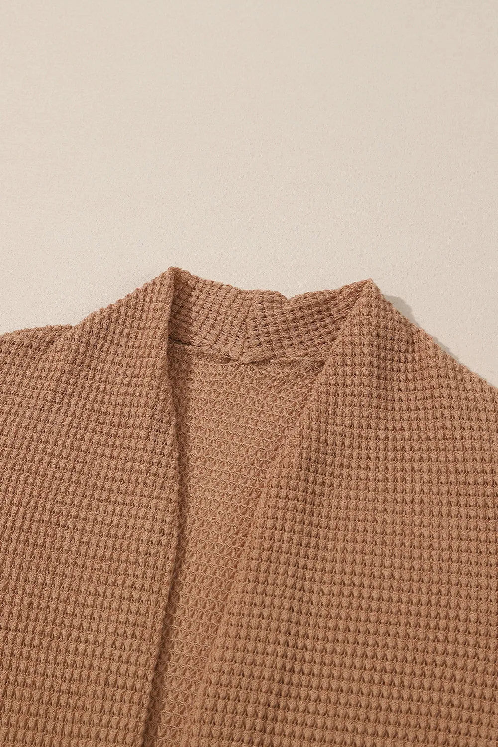 Chestnut Long Waffle Knit Cardigan with Pockets