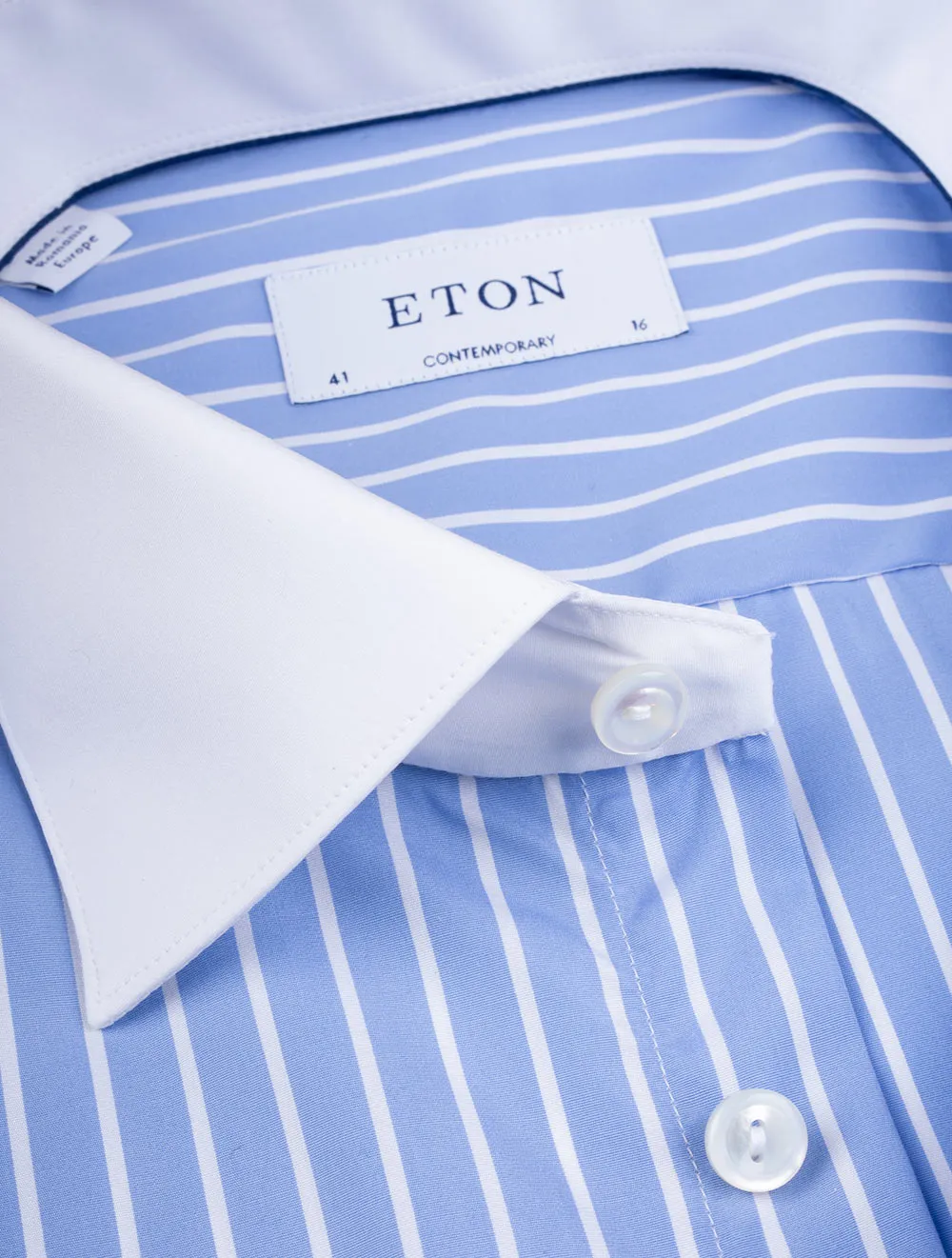 Contrast Collar Stripe Shirt Blue