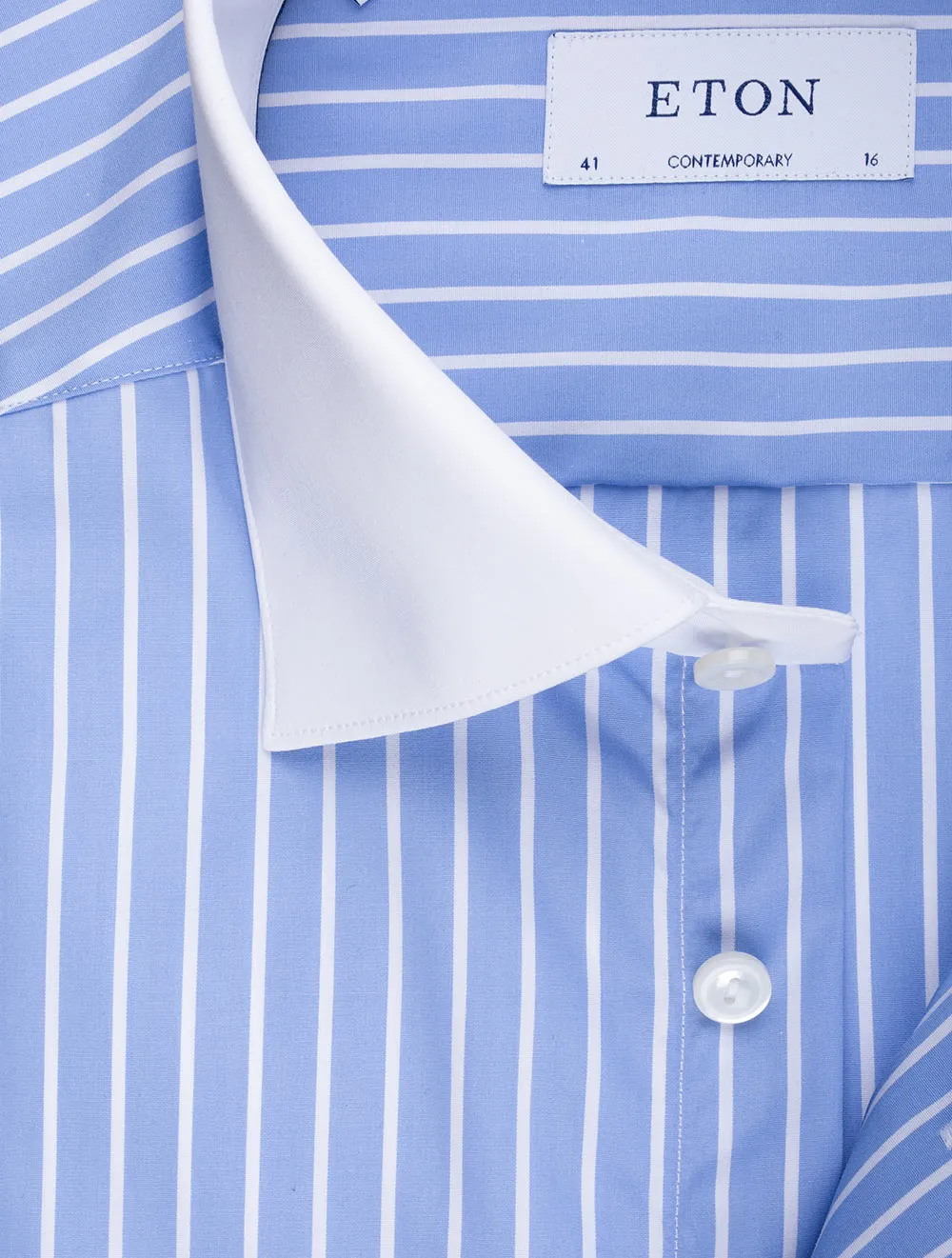 Contrast Collar Stripe Shirt Blue