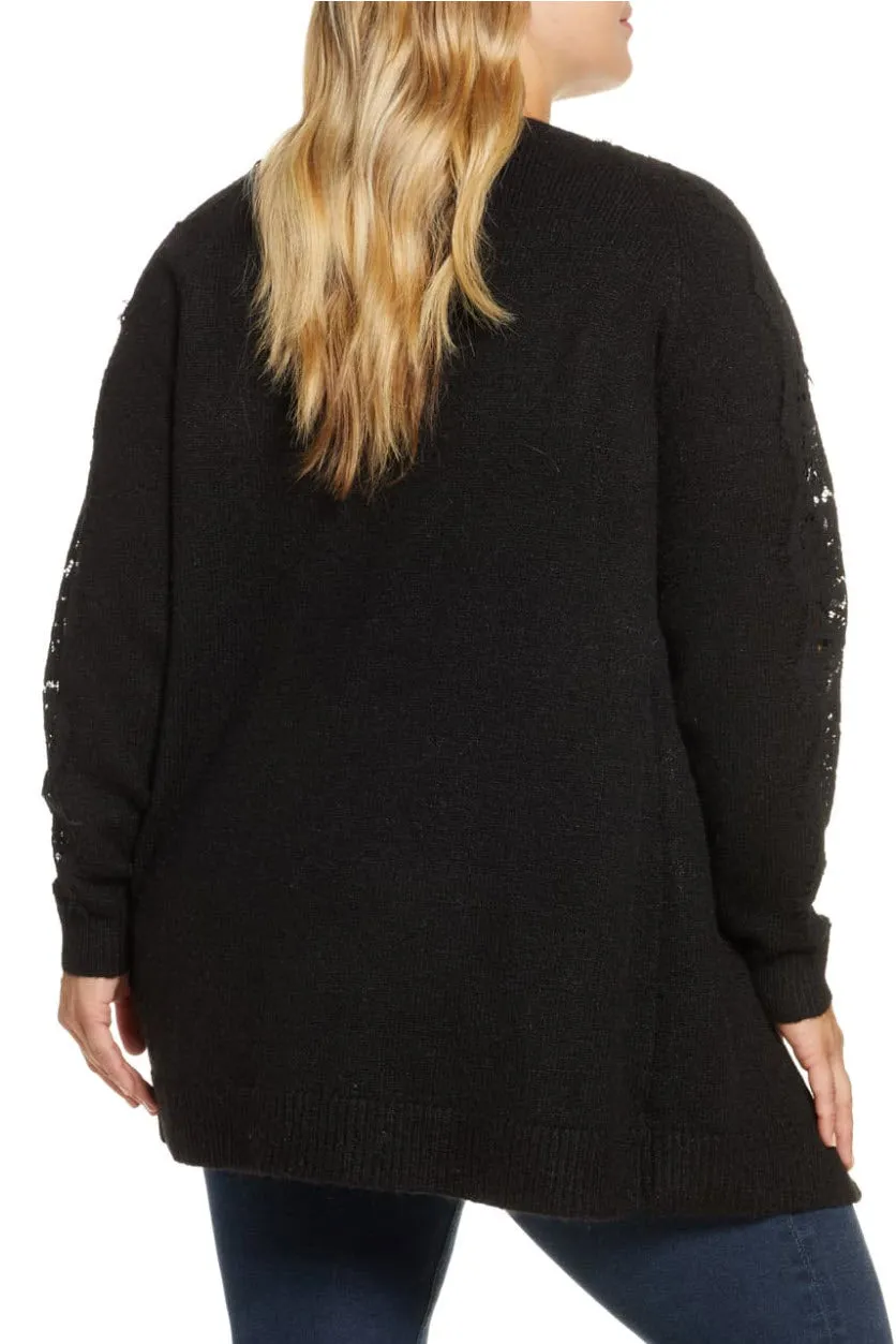 CURVE PLUS LACE SLEEVE LONG SLEEVE CARDIGAN BLACK