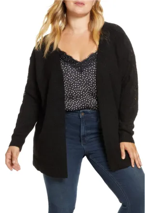 CURVE PLUS LACE SLEEVE LONG SLEEVE CARDIGAN BLACK