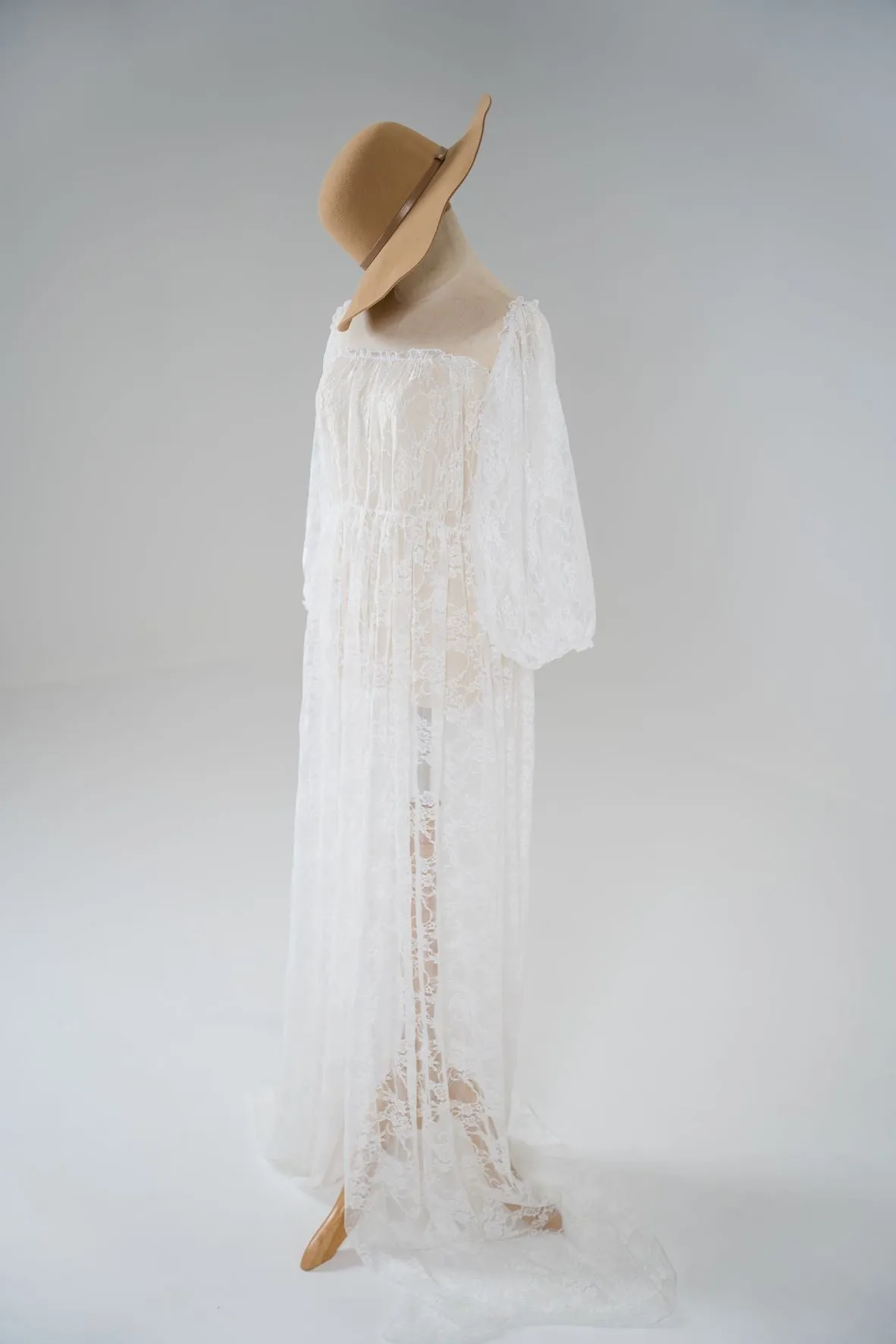 Dress Hire - Maternity Photoshoot Dresses - Bella - White Lace Gown - 4 DAY RENTAL