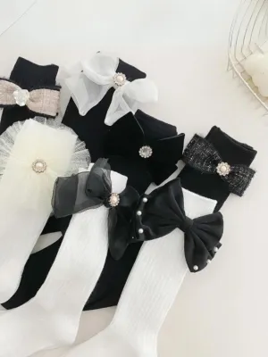 Elegant Pearl & Big Bowknot Princess Socks