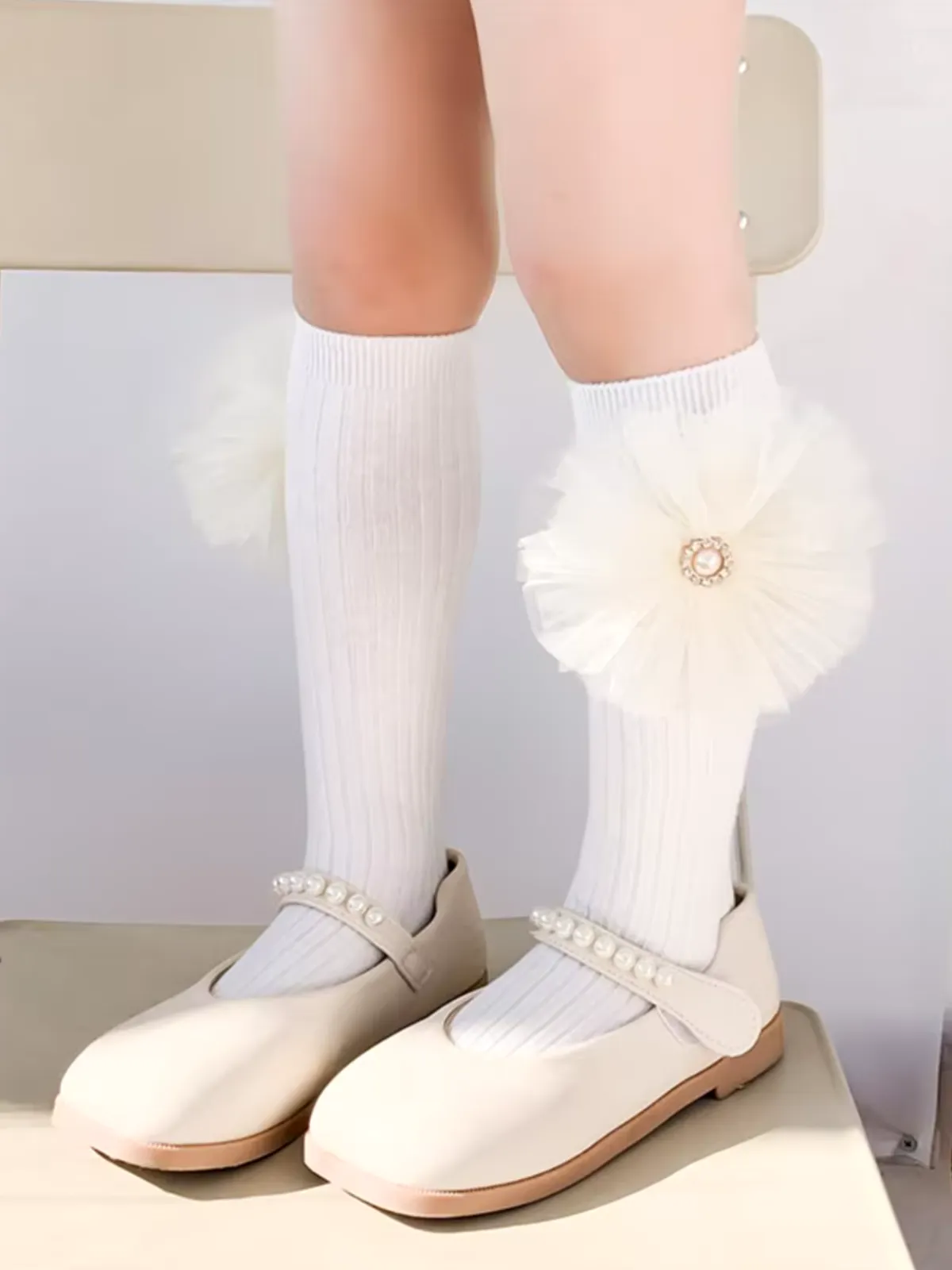 Elegant Pearl & Big Bowknot Princess Socks