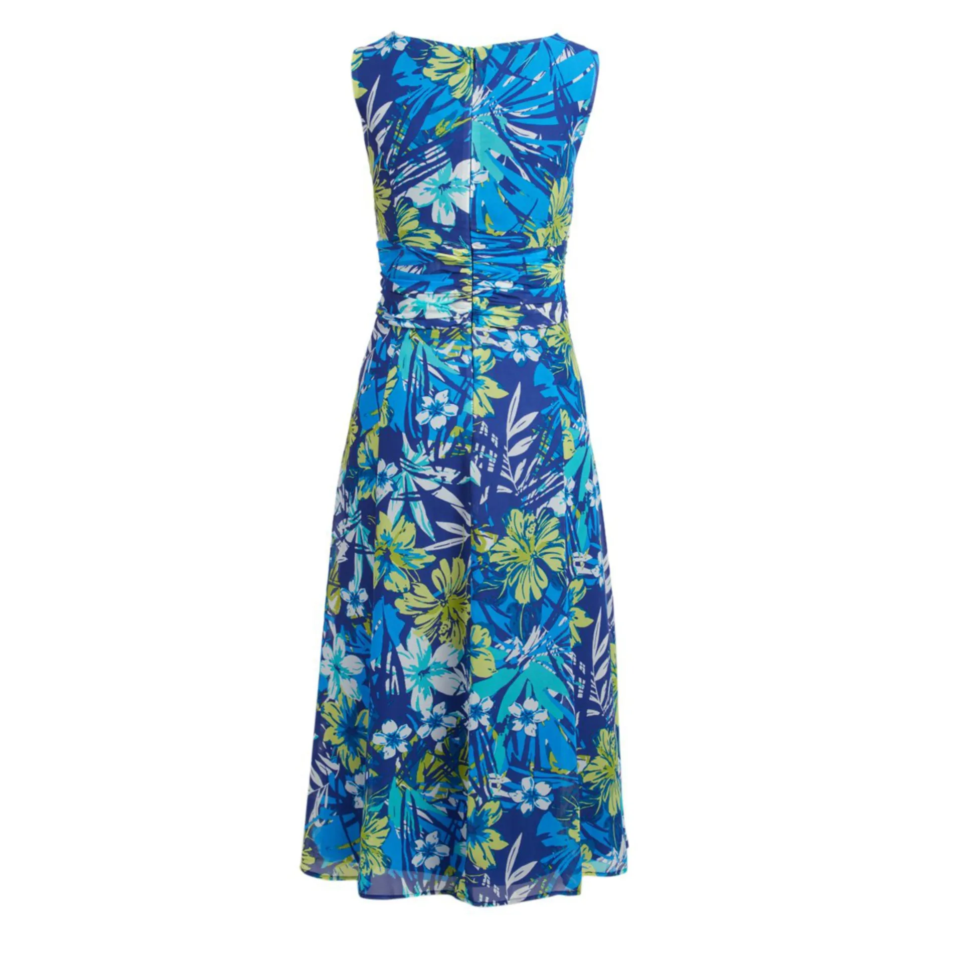 Evan Picone Ruched Belted Floral Chiffon Overlay Fit & Flare Midi Dress