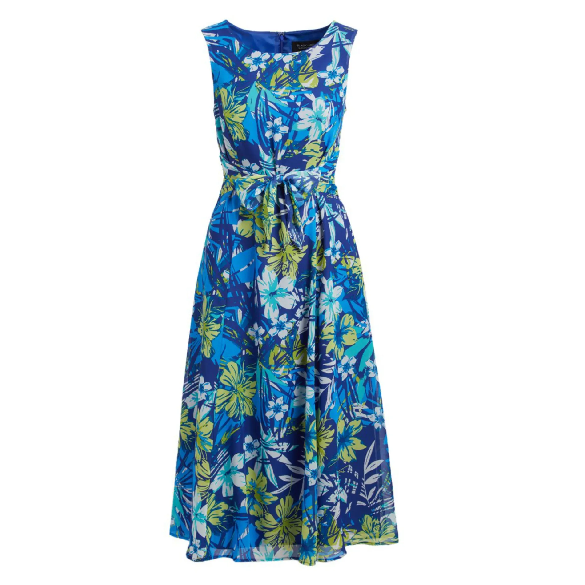 Evan Picone Ruched Belted Floral Chiffon Overlay Fit & Flare Midi Dress