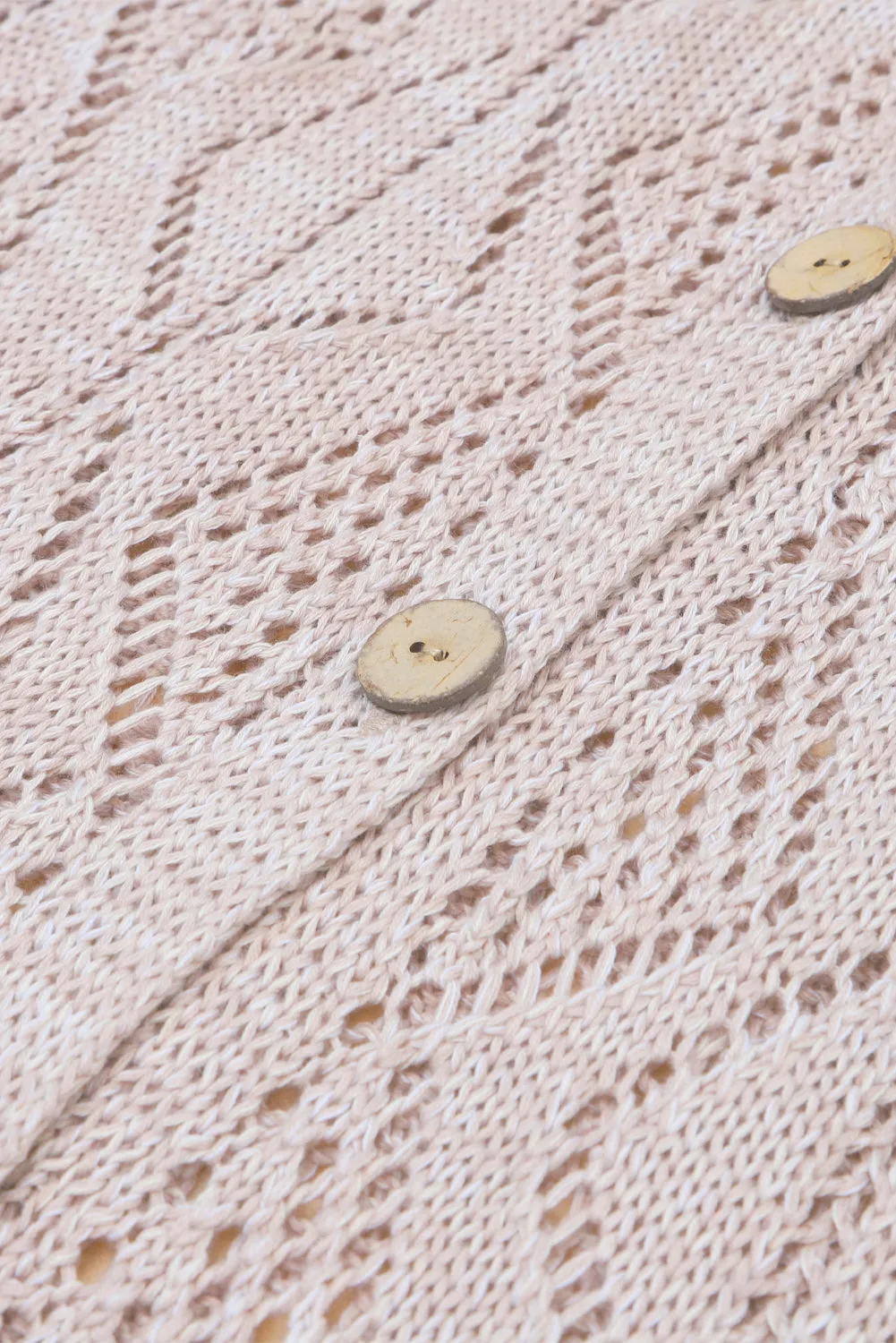 FASHION HOUSE- Khaki Hollow-out Openwork Knit Cardigan