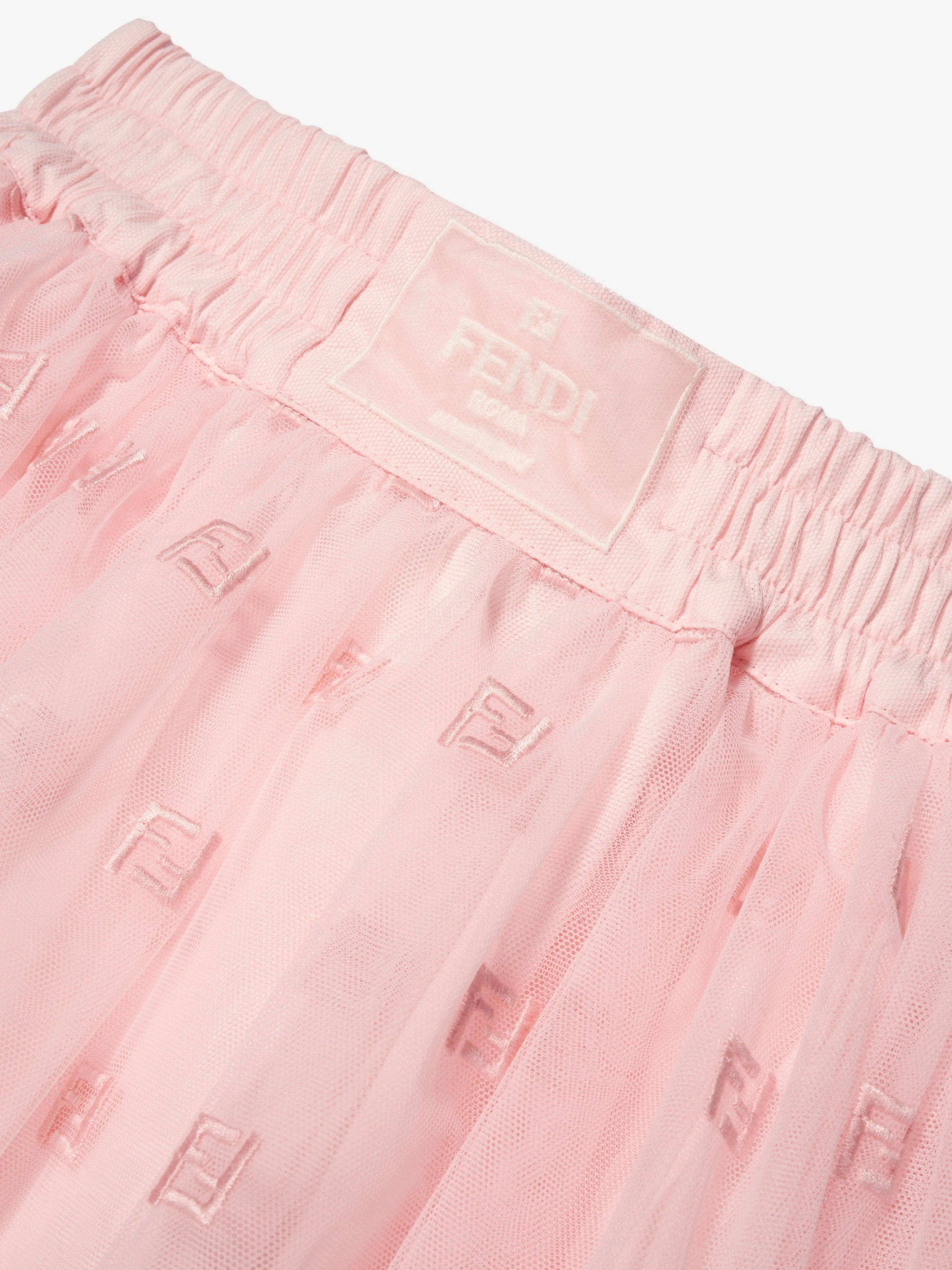 Fendi Girls Embroidered Tulle Skirt in Pink