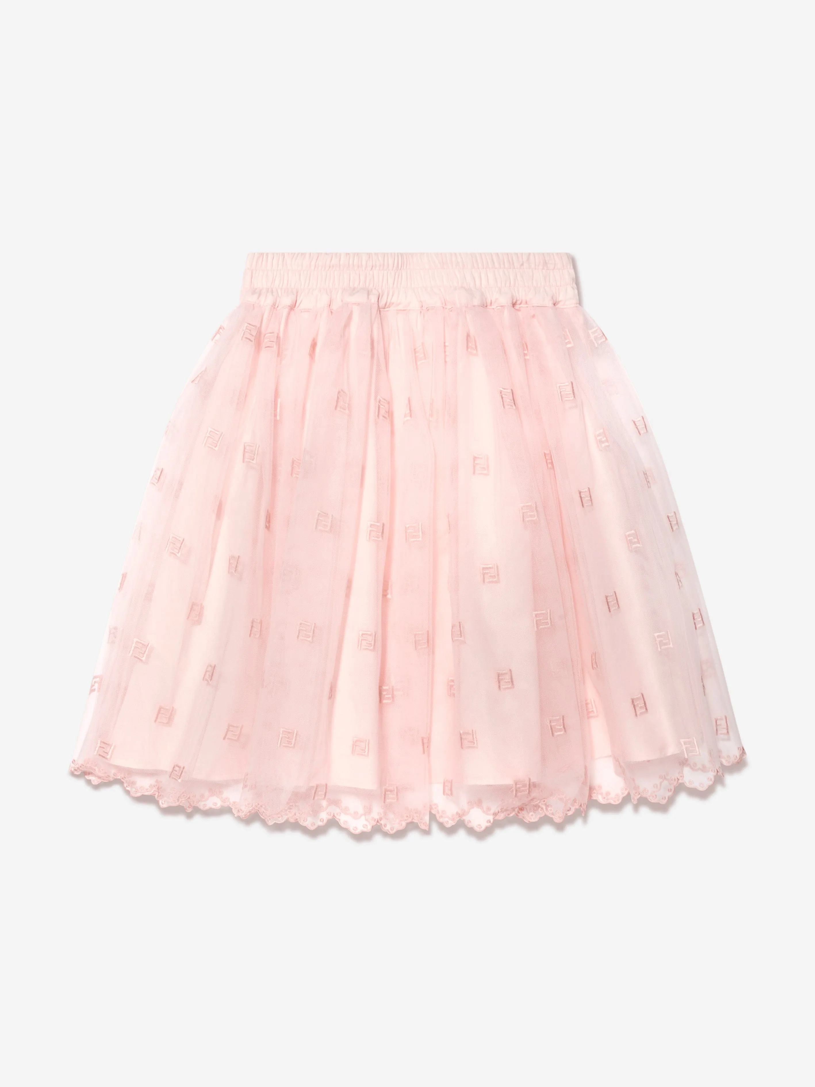 Fendi Girls Embroidered Tulle Skirt in Pink