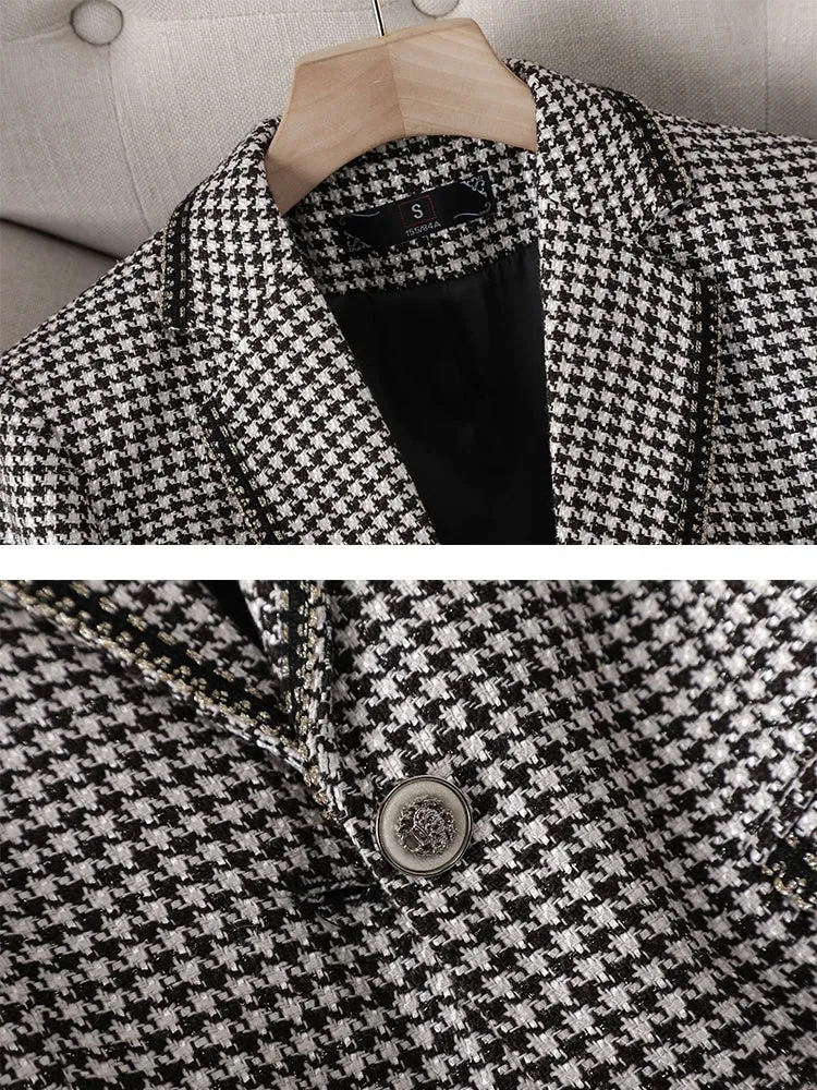 Formal  Plaid Single Button Business Blazer Coat with Long Sleeve