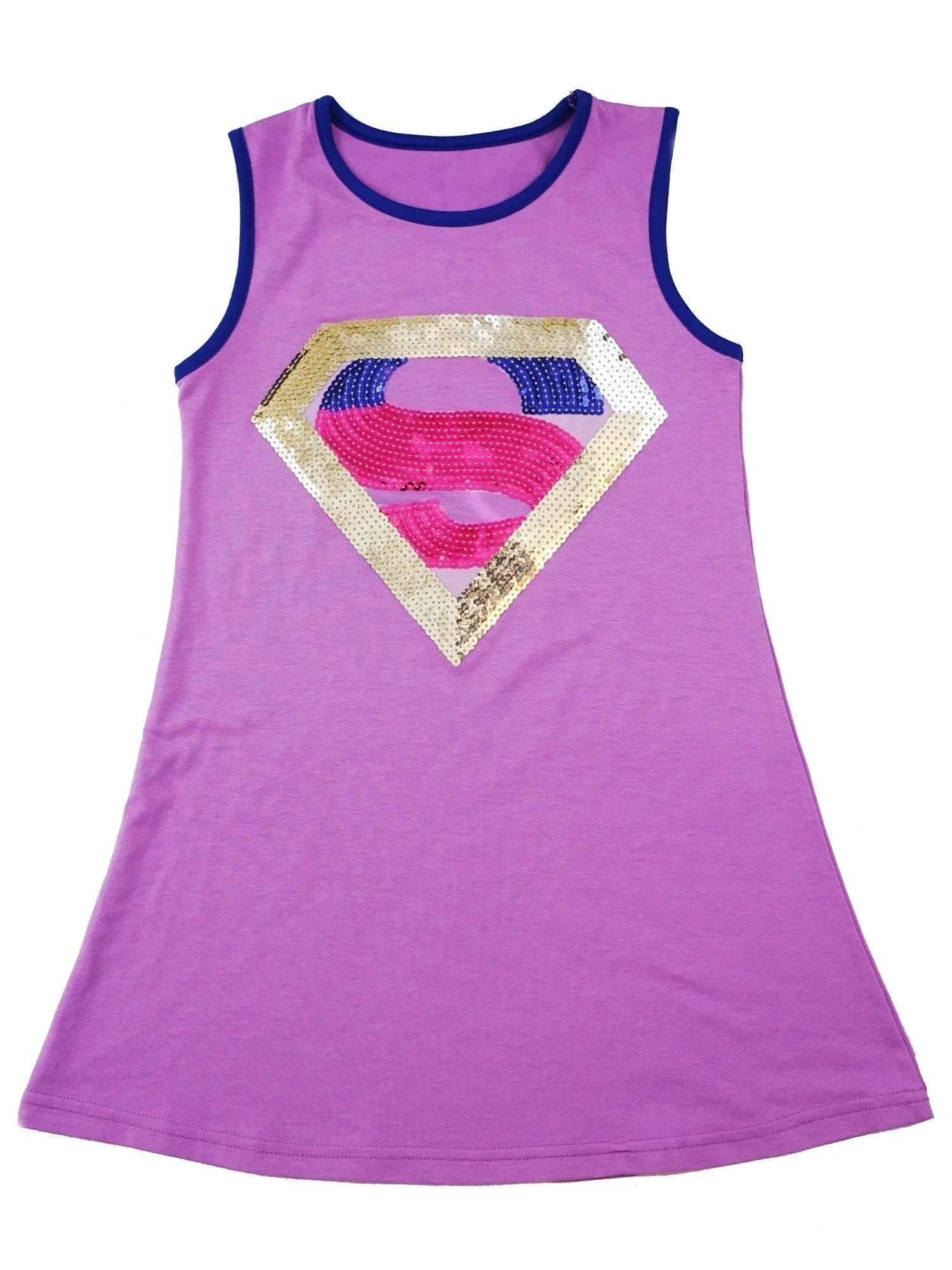 Girls Purple Glitter Sequin Super Girl Applique Cotton Dress 9M-8