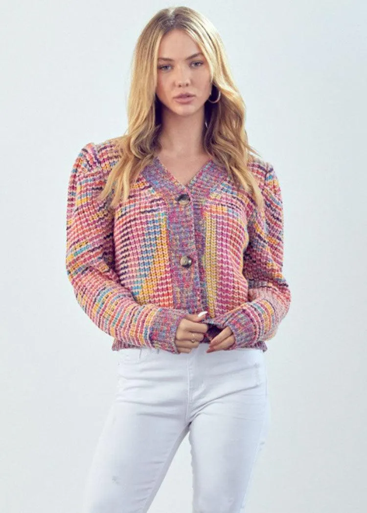 Greta Puff Sleeve Cardigan- Rainbow***FINAL SALE***