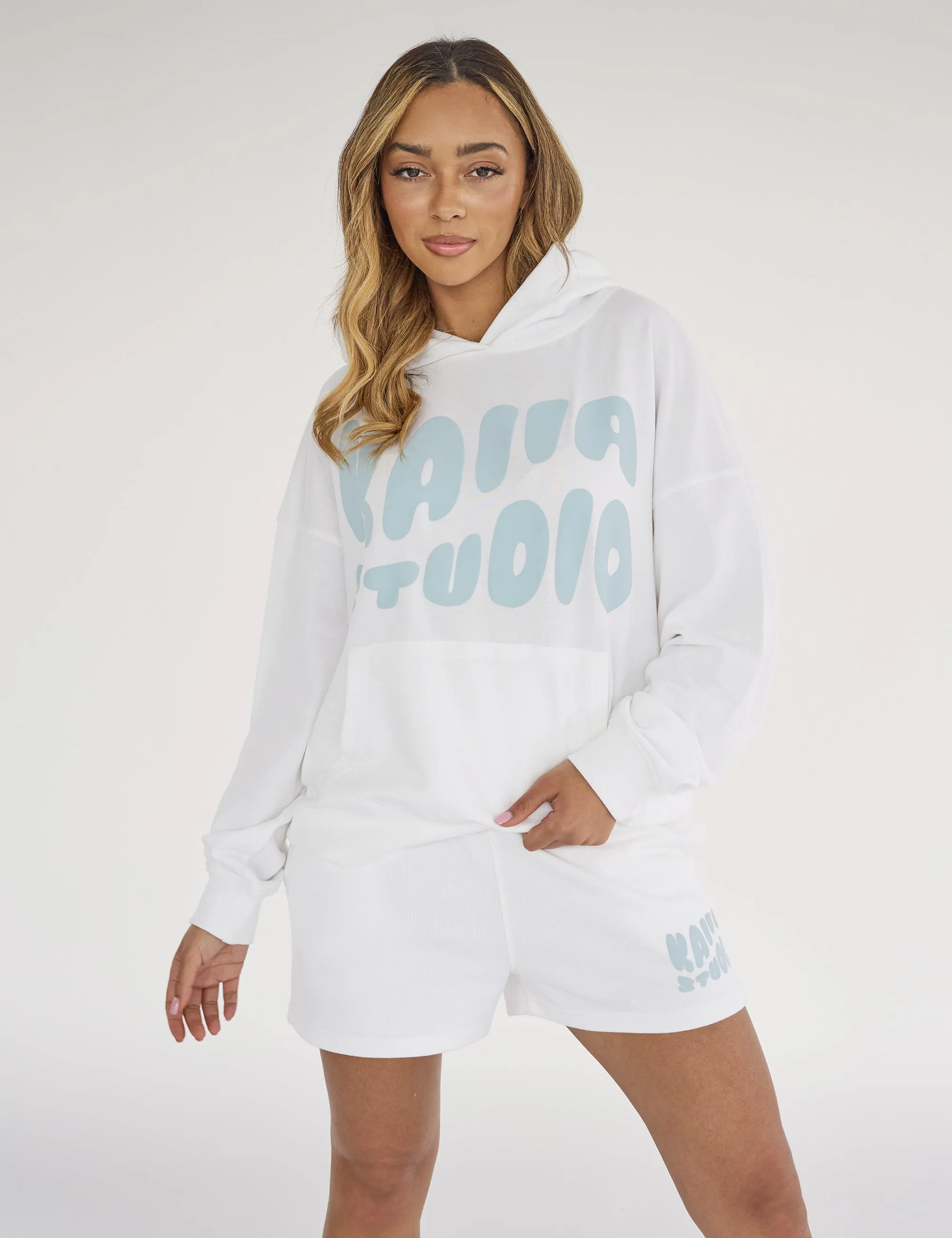 Kaiia Studio Bubble Logo Oversized Hoodie White & Blue