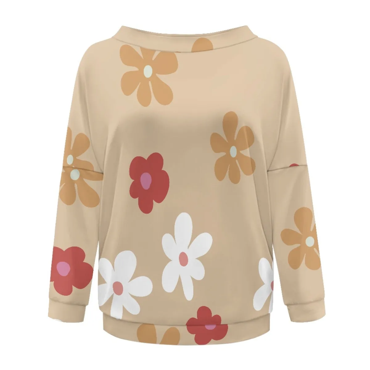 Khaki Bottom Colorful Flower Long Sleeve Raglan Top