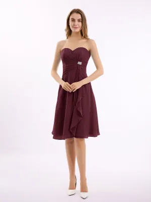 Knee Length Chiffon Dress with Sweetheart Neck-Cabernet Plus Size