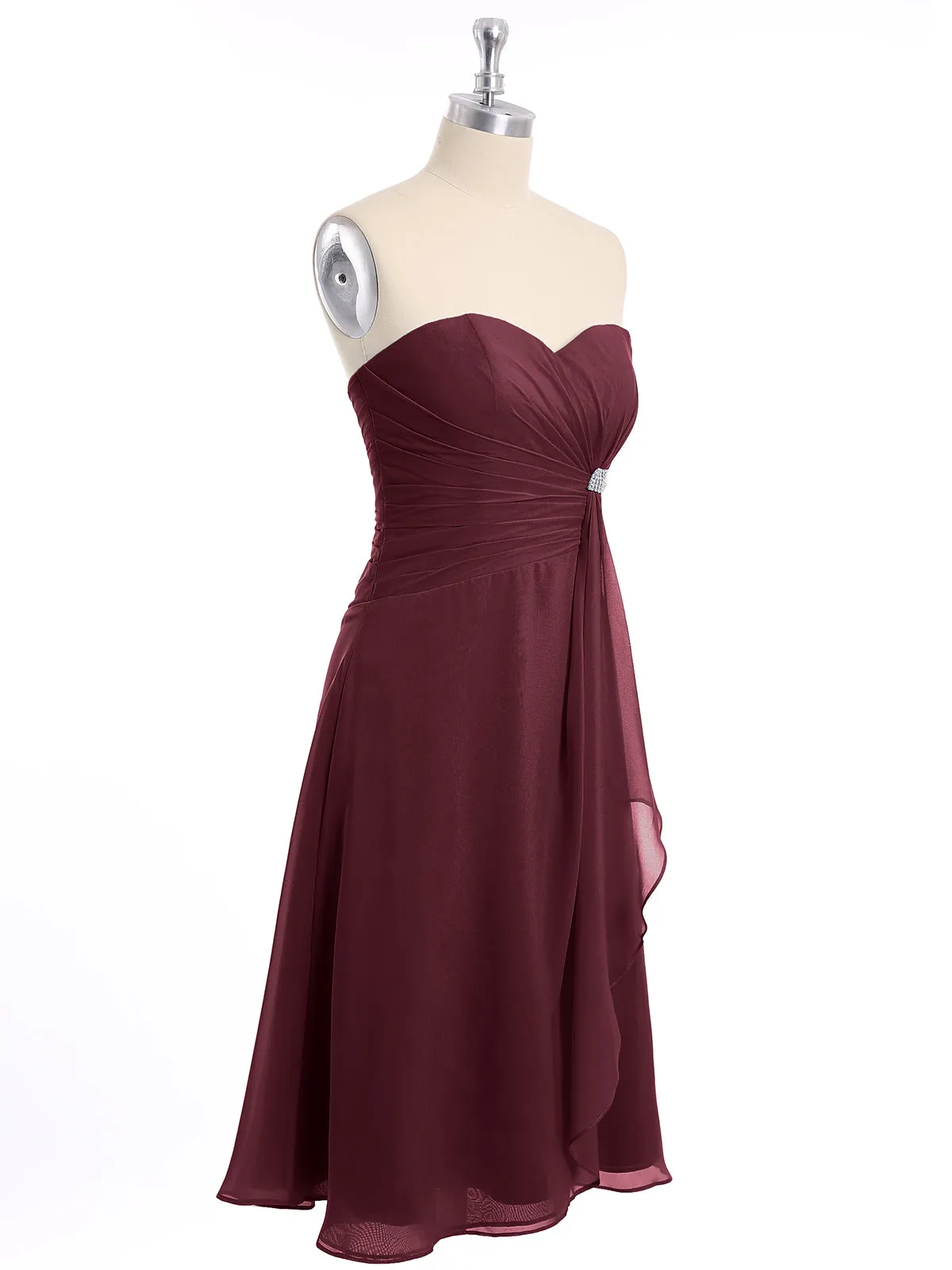 Knee Length Chiffon Dress with Sweetheart Neck-Cabernet Plus Size