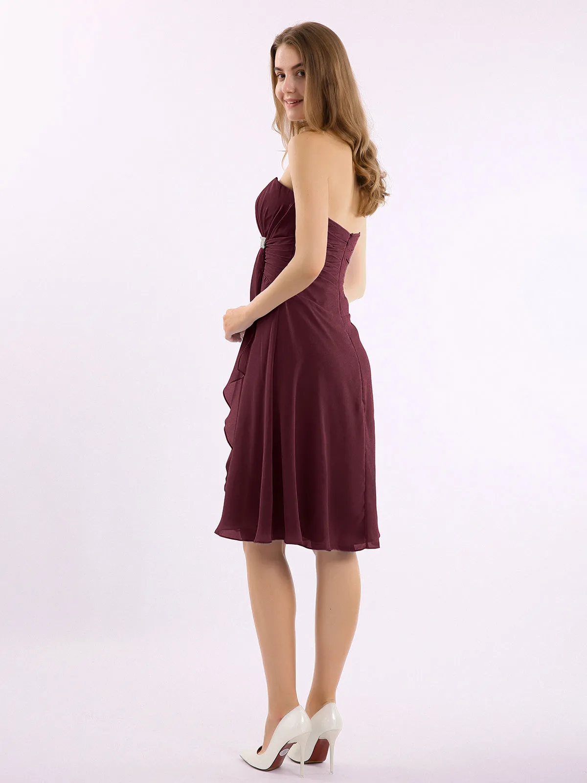 Knee Length Chiffon Dress with Sweetheart Neck-Cabernet Plus Size