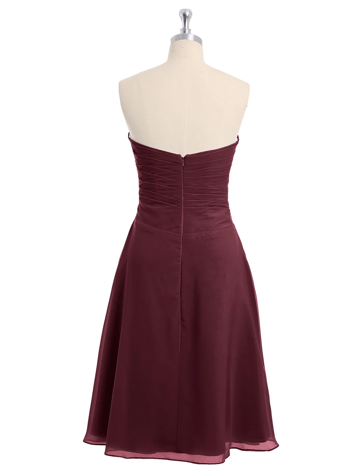 Knee Length Chiffon Dress with Sweetheart Neck-Cabernet Plus Size