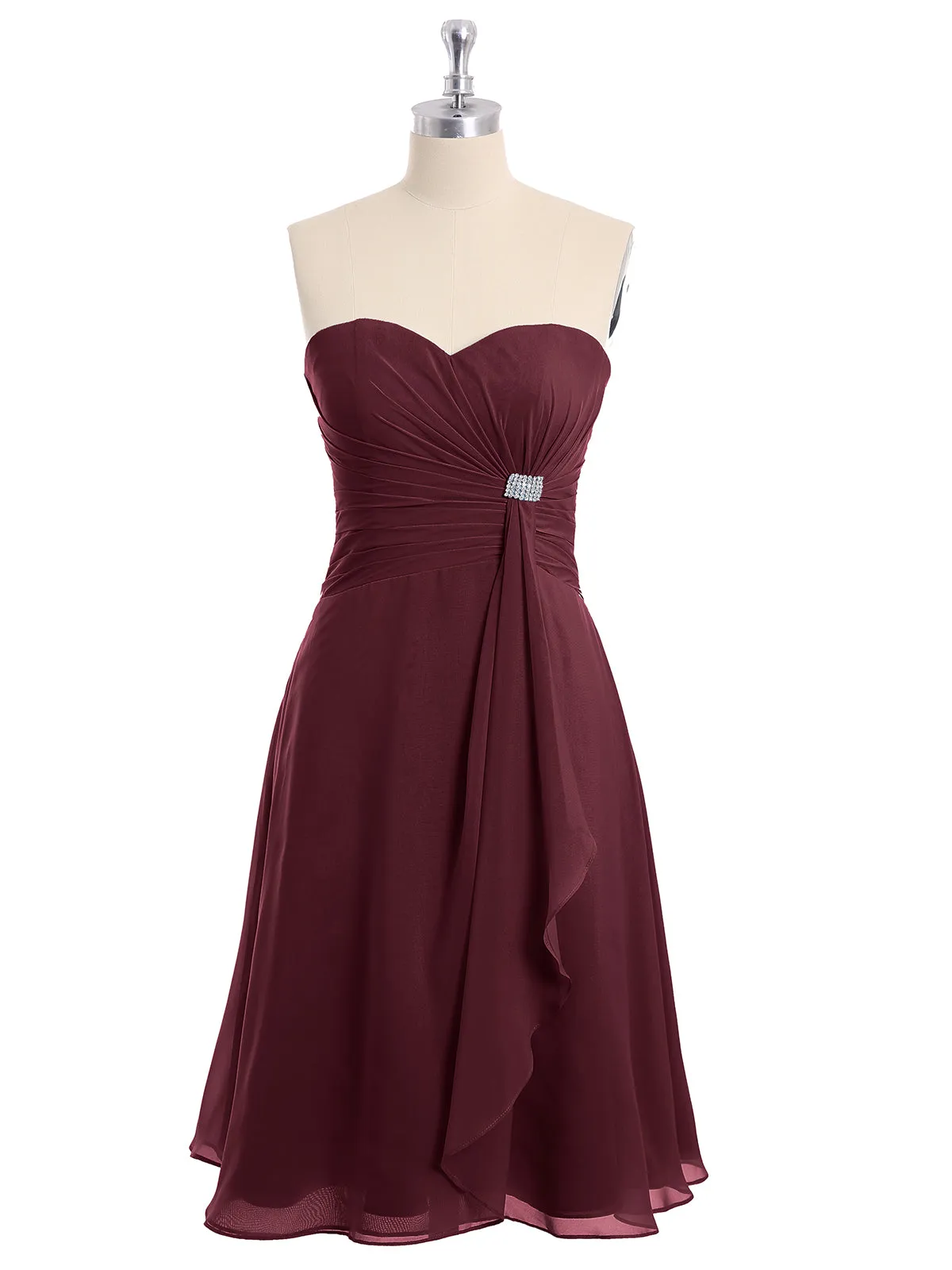 Knee Length Chiffon Dress with Sweetheart Neck-Cabernet Plus Size