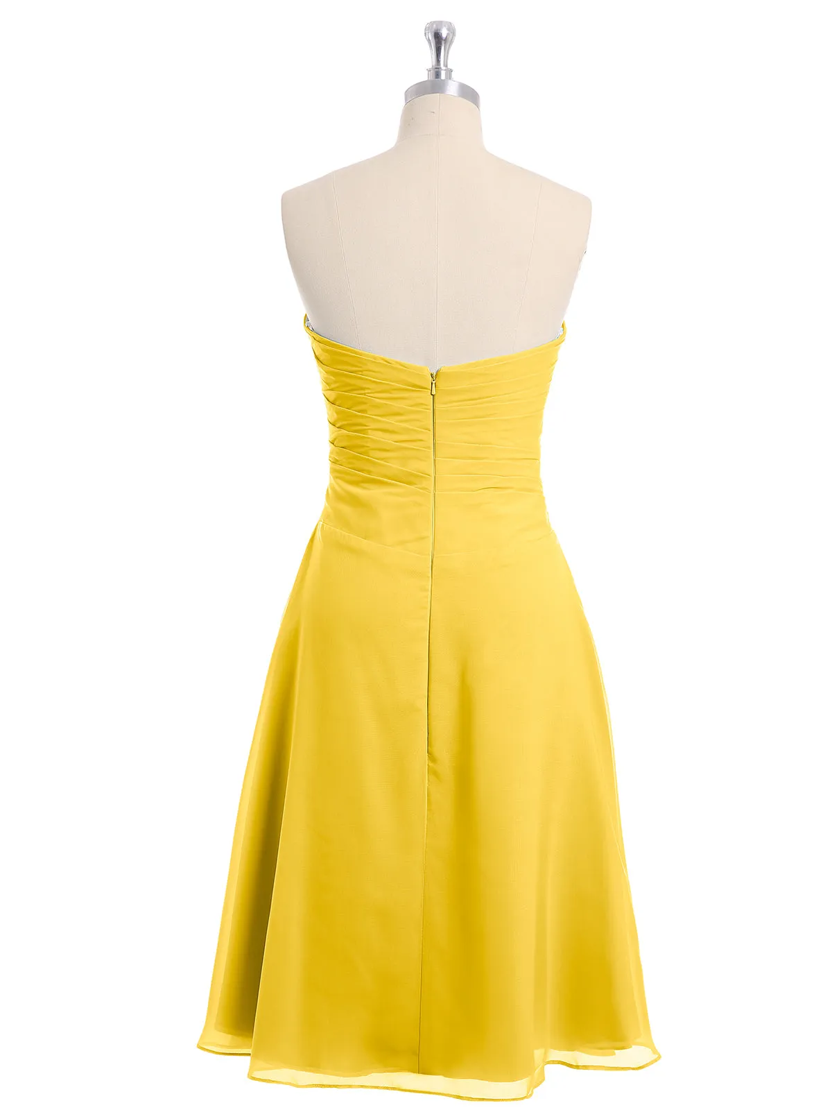 Knee Length Chiffon Dress with Sweetheart Neck-Marigold