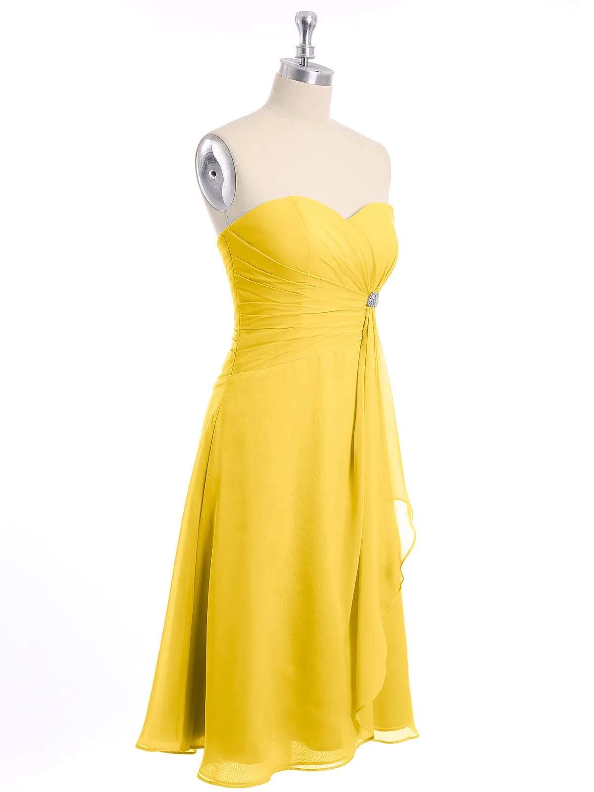 Knee Length Chiffon Dress with Sweetheart Neck-Marigold