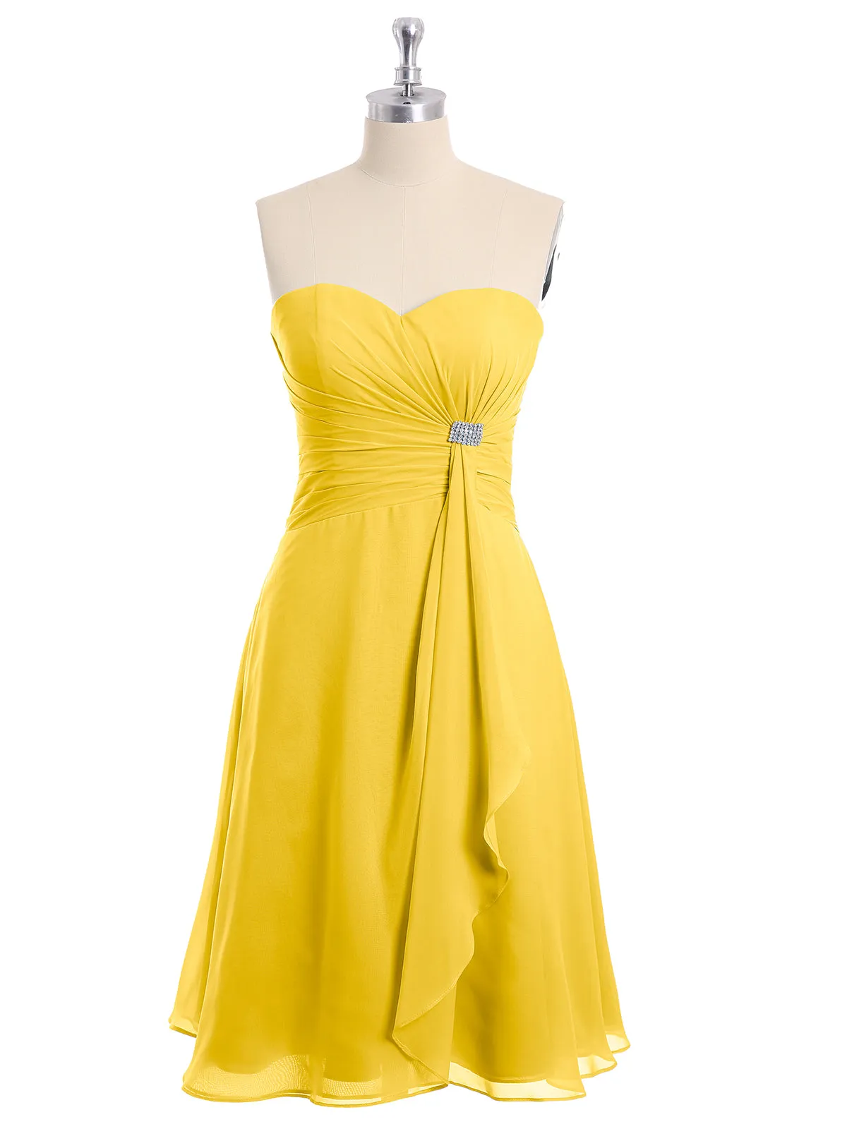 Knee Length Chiffon Dress with Sweetheart Neck-Marigold