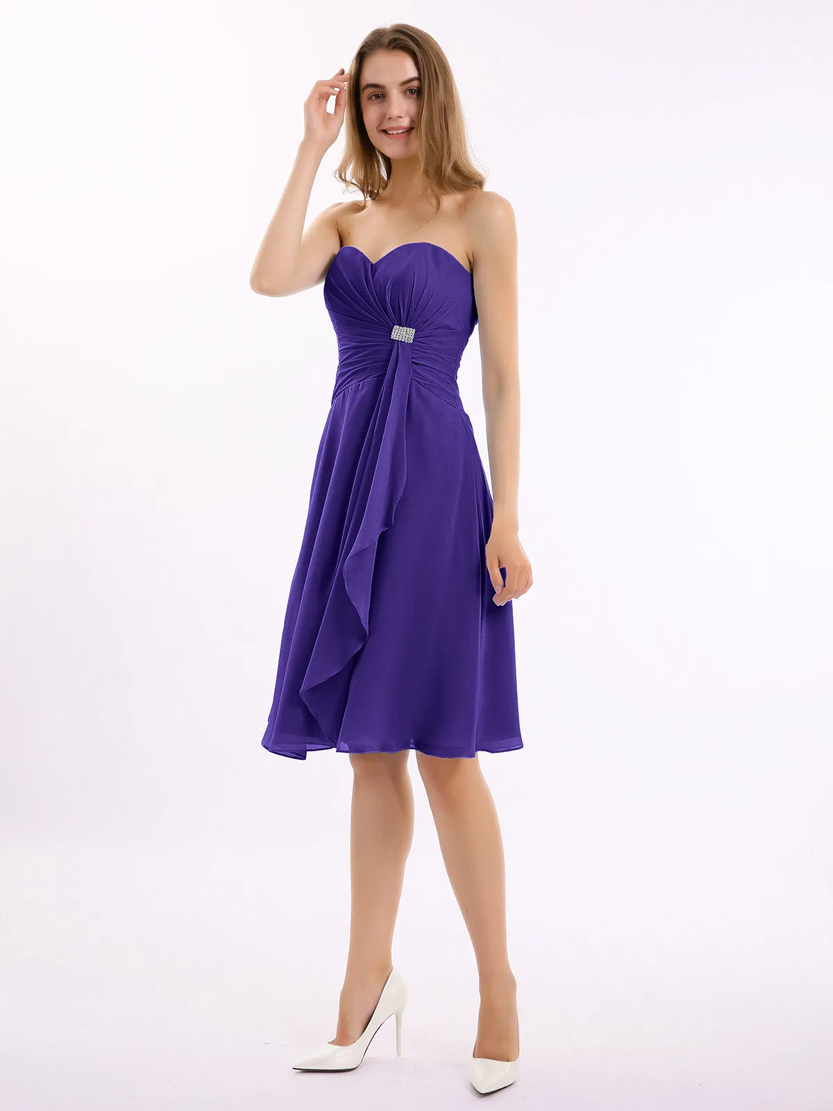 Knee Length Chiffon Dress with Sweetheart Neck-Regency Plus Size