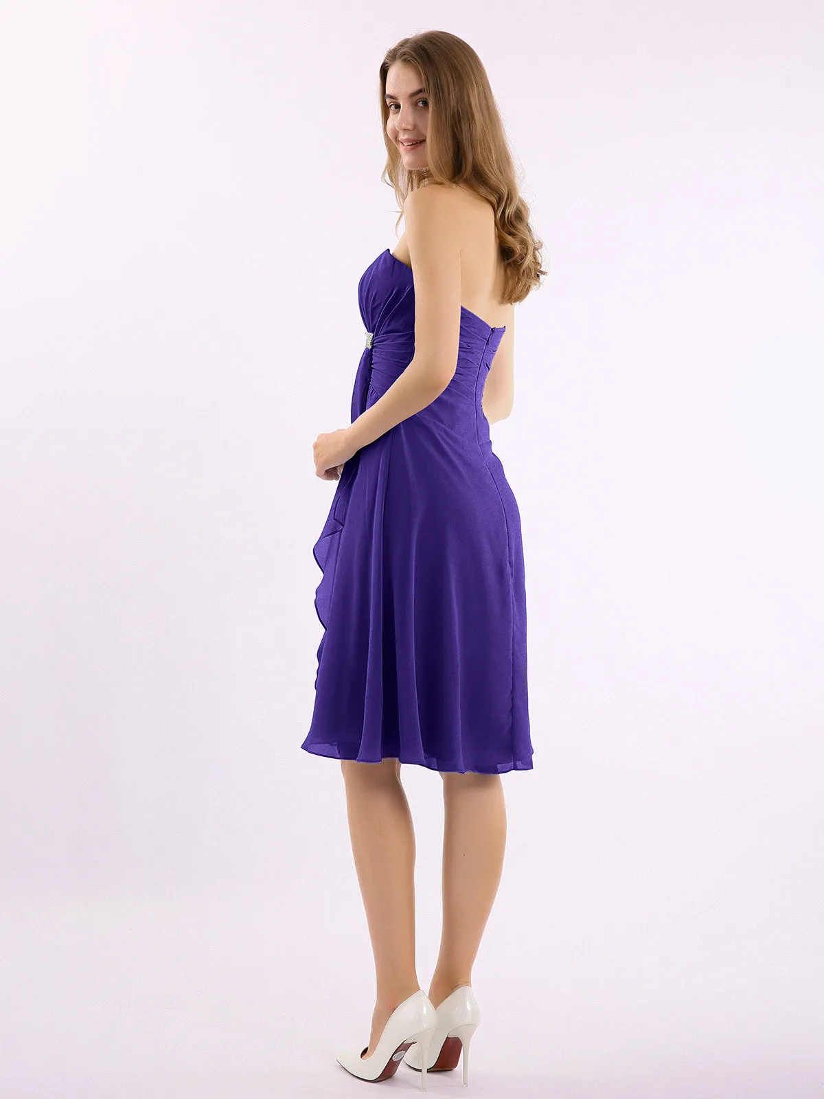 Knee Length Chiffon Dress with Sweetheart Neck-Regency Plus Size