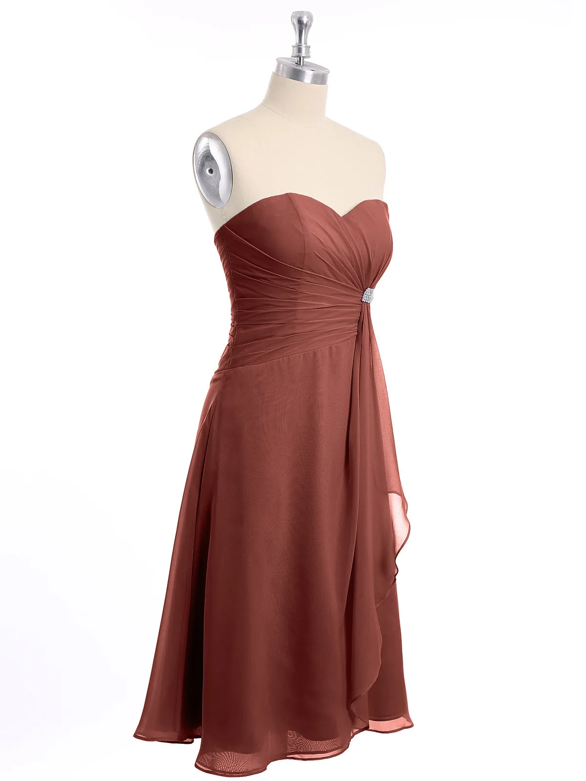 Knee Length Chiffon Dress with Sweetheart Neck-Terracotta