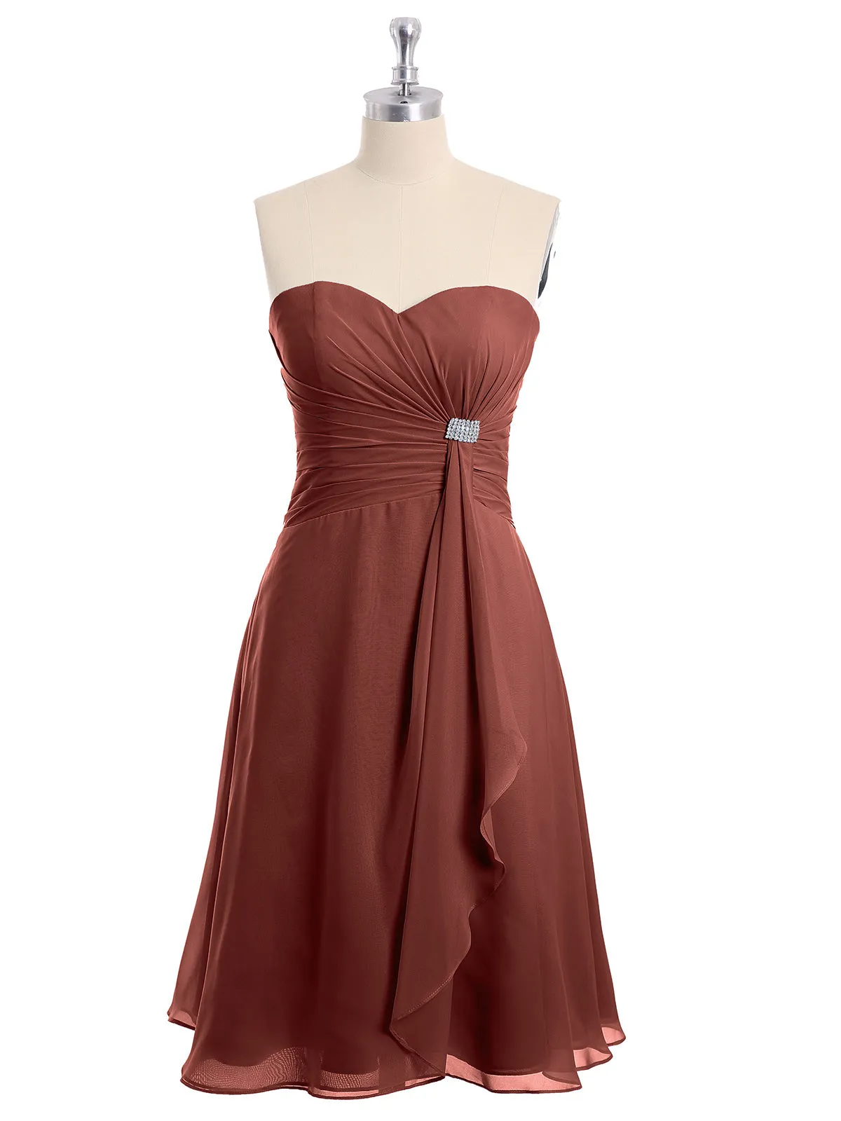 Knee Length Chiffon Dress with Sweetheart Neck-Terracotta