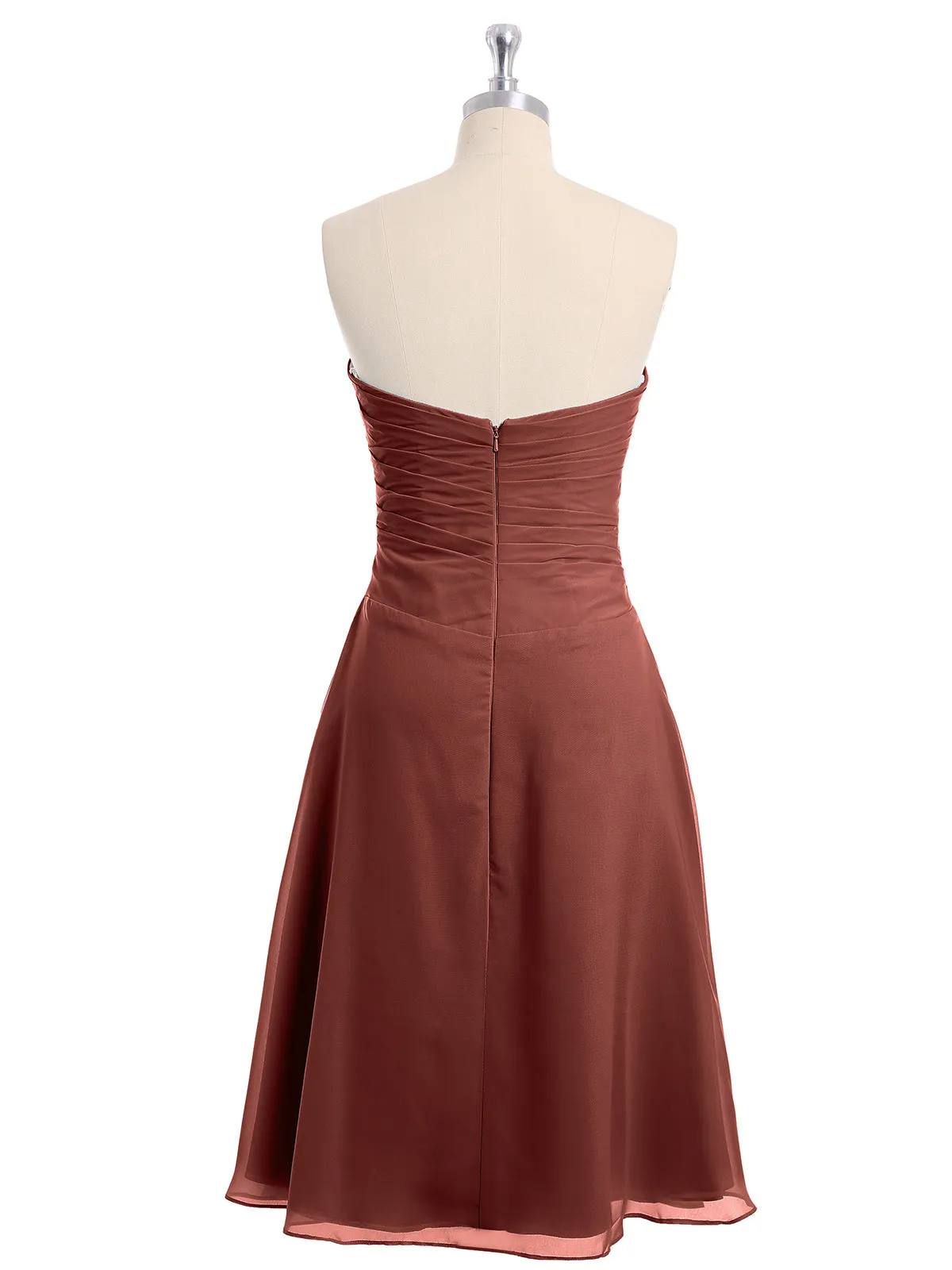 Knee Length Chiffon Dress with Sweetheart Neck-Terracotta