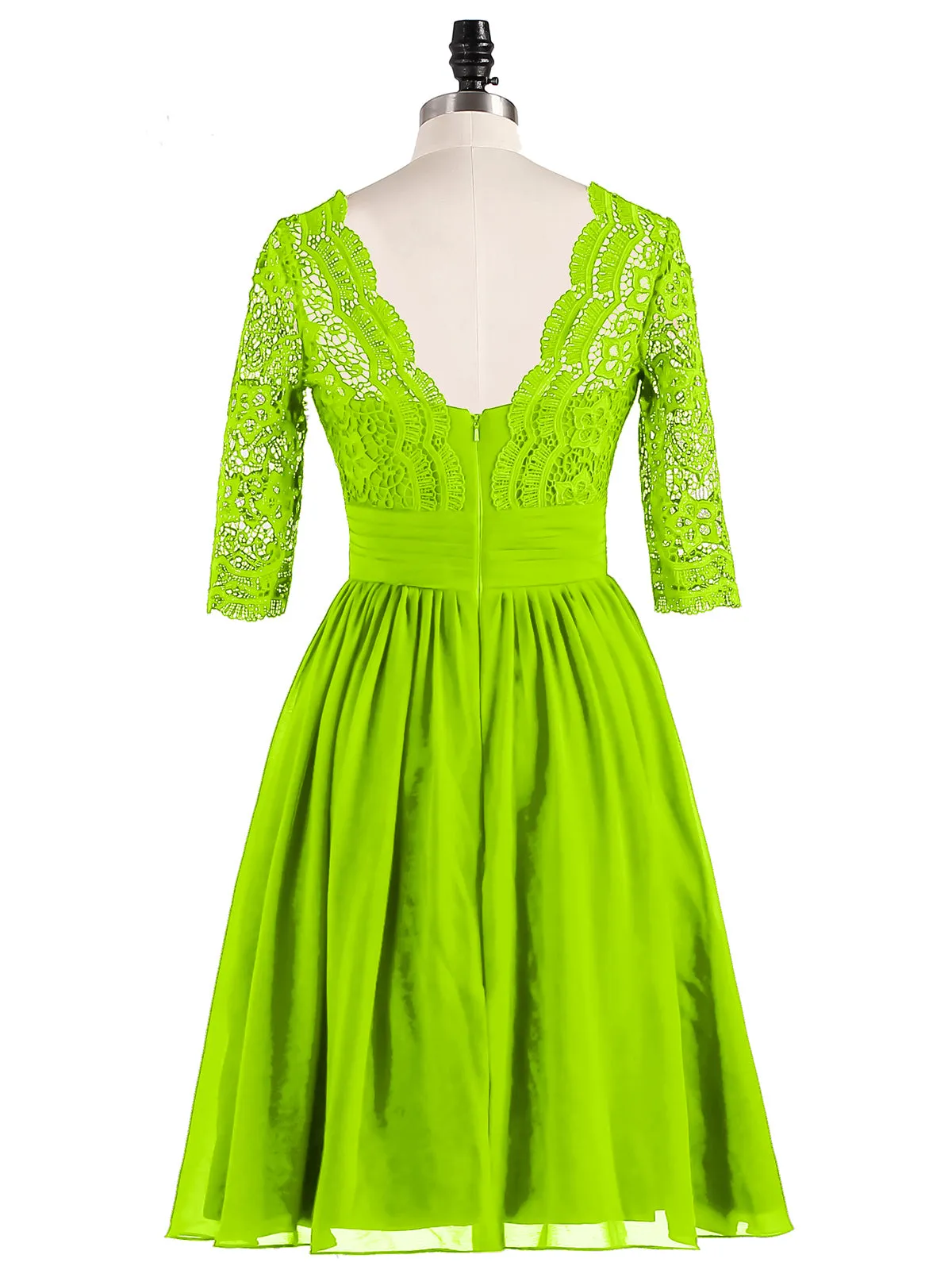 Lace and Chiffon Short Dress with Half Sleeves Lime Green