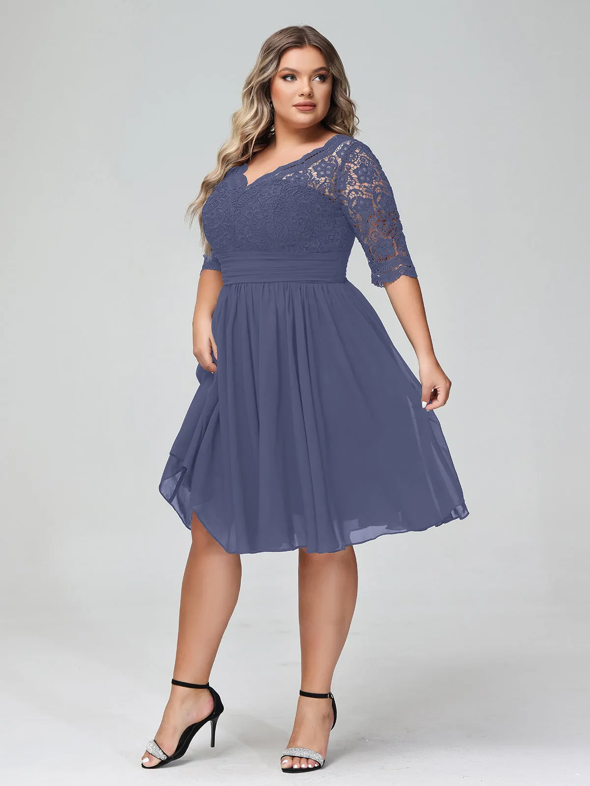 Lace and Chiffon Short Dress with Half Sleeves Stormy