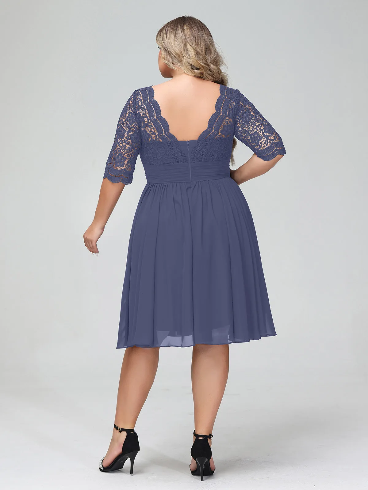 Lace and Chiffon Short Dress with Half Sleeves Stormy