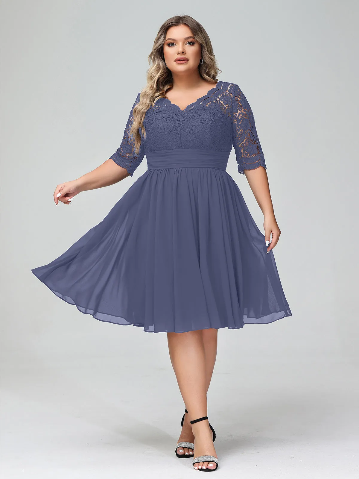 Lace and Chiffon Short Dress with Half Sleeves Stormy