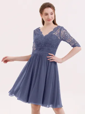 Lace and Chiffon Short Dress with Half Sleeves Stormy