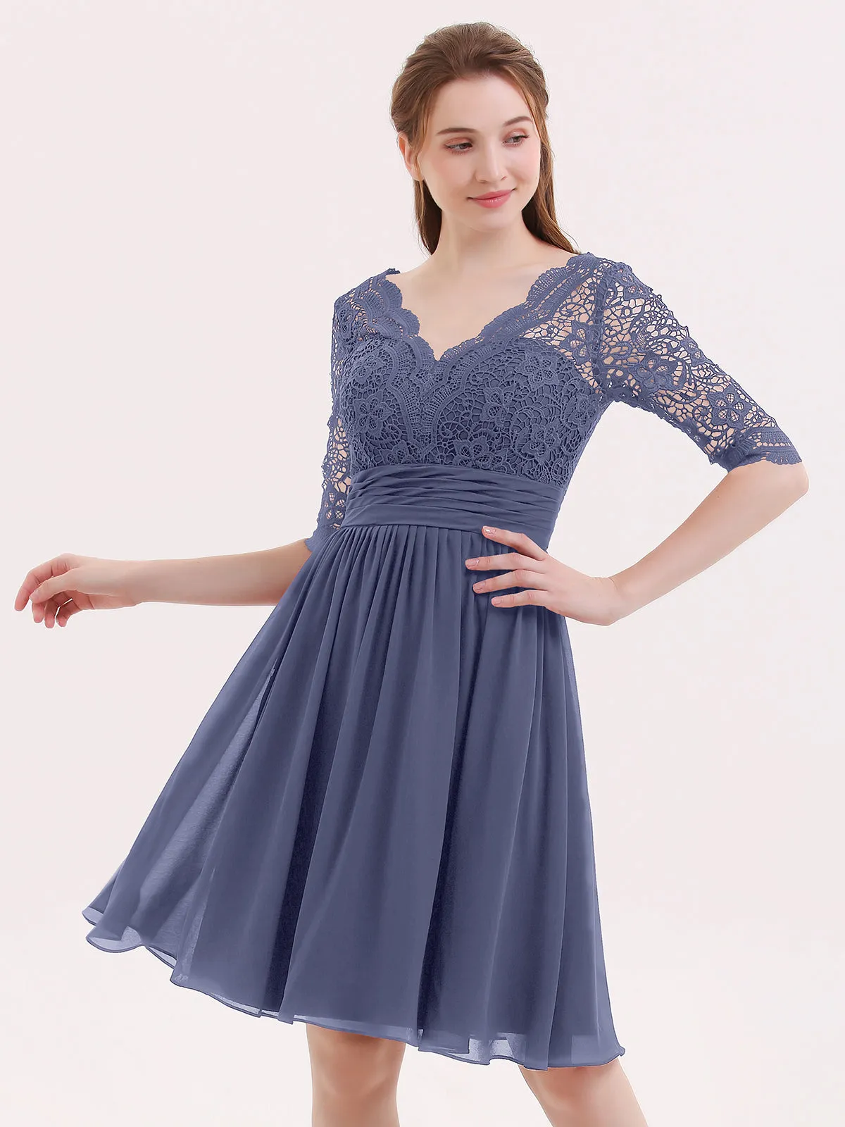 Lace and Chiffon Short Dress with Half Sleeves Stormy