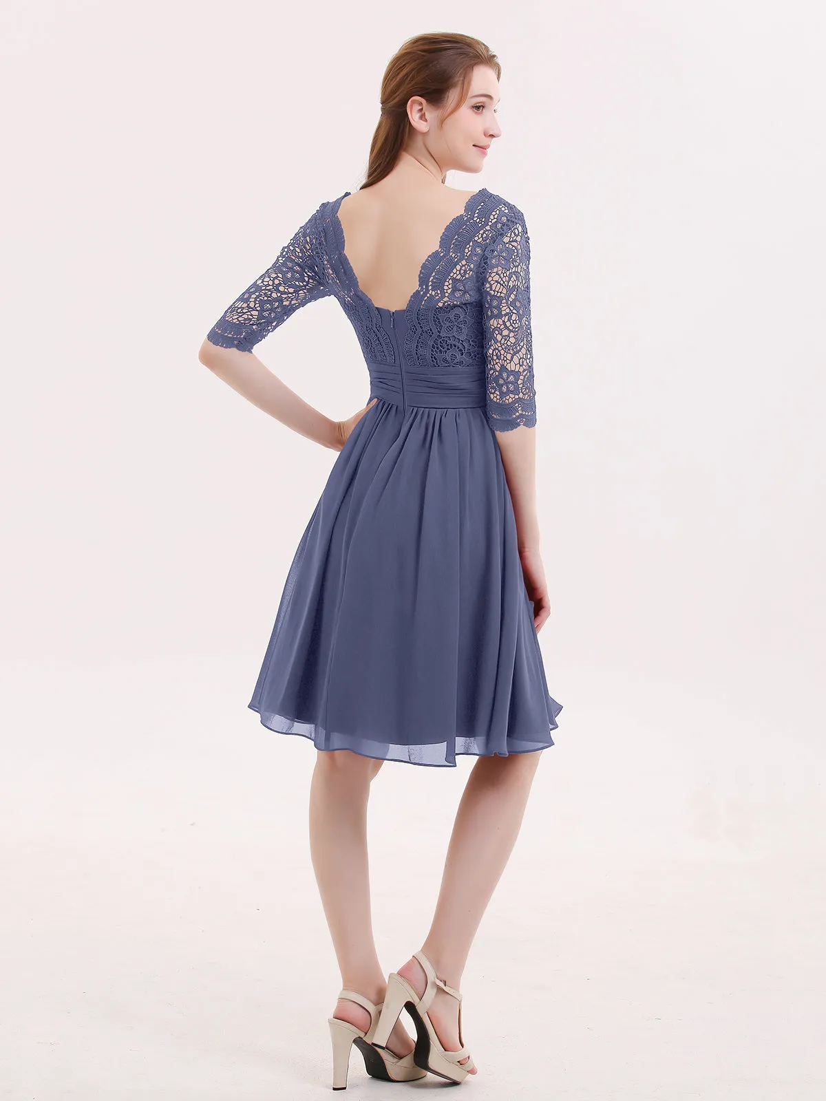 Lace and Chiffon Short Dress with Half Sleeves Stormy