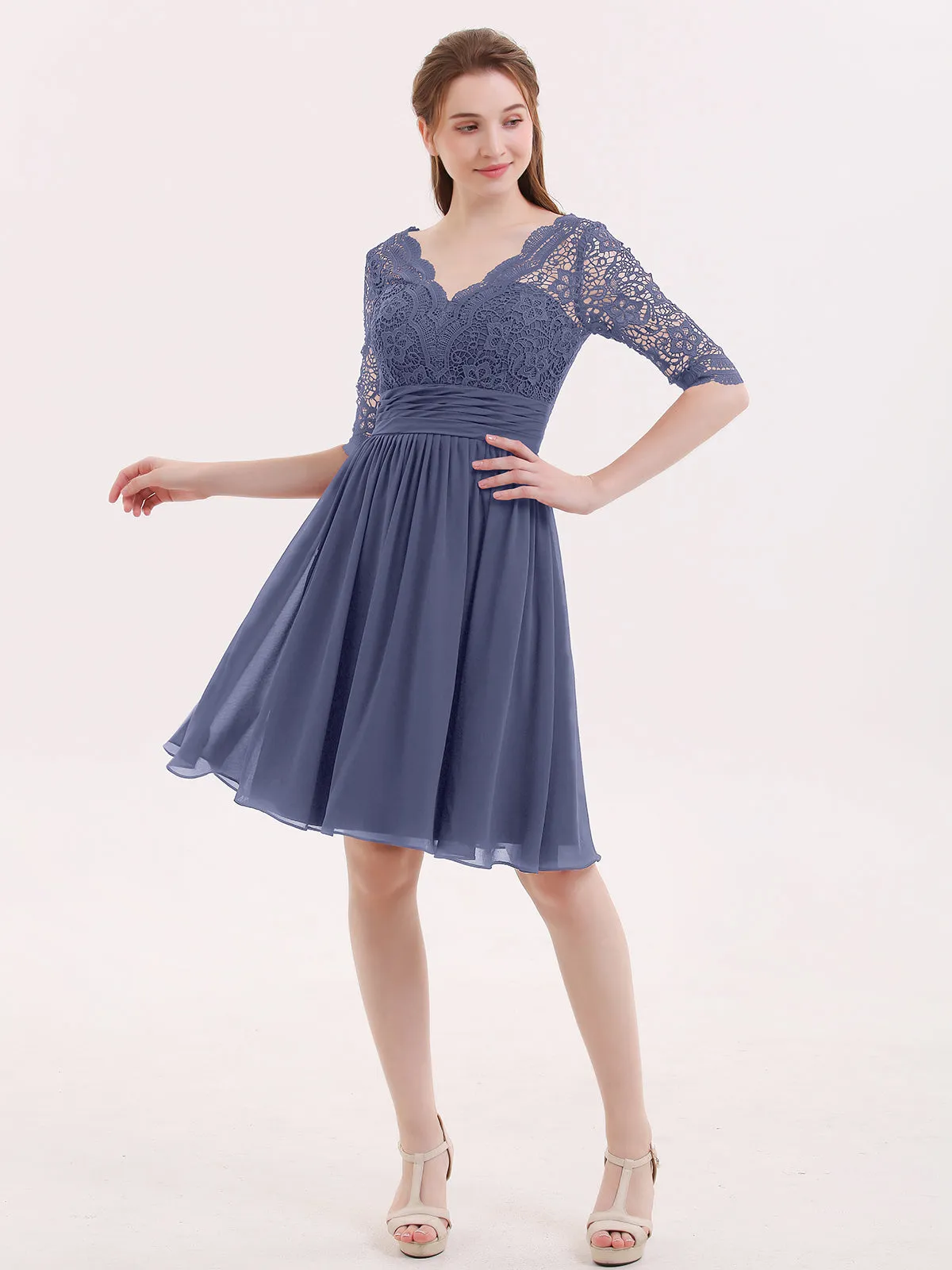 Lace and Chiffon Short Dress with Half Sleeves Stormy