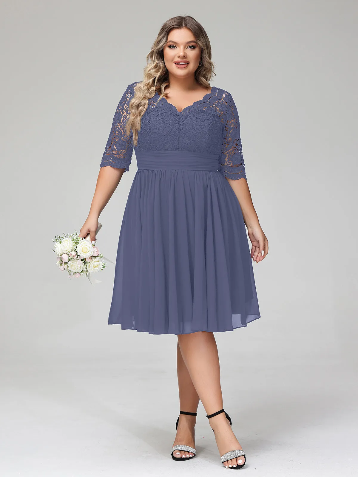 Lace and Chiffon Short Dress with Half Sleeves Stormy